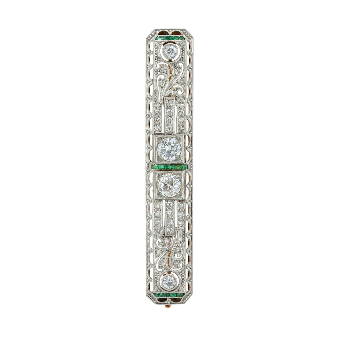 18K YG/PLAT 1.81 CT Diamond & Emerald Brooch