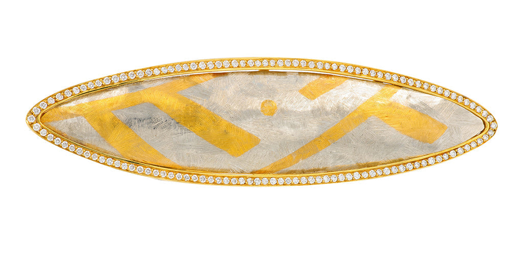 PLAT/24K/18K YG Tivol Niello 2.50 CT Brooch