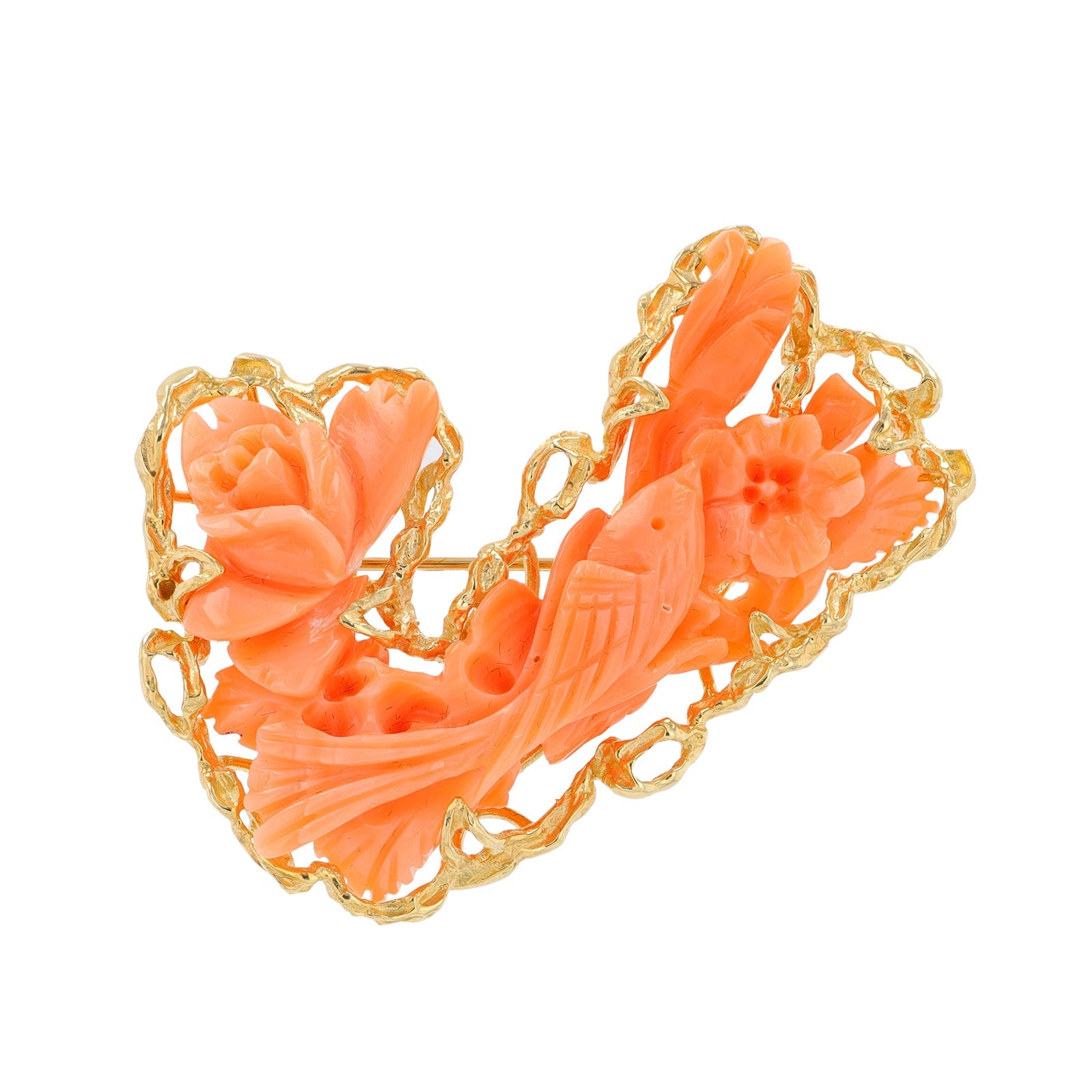 14K YG Carved Coral Brooch