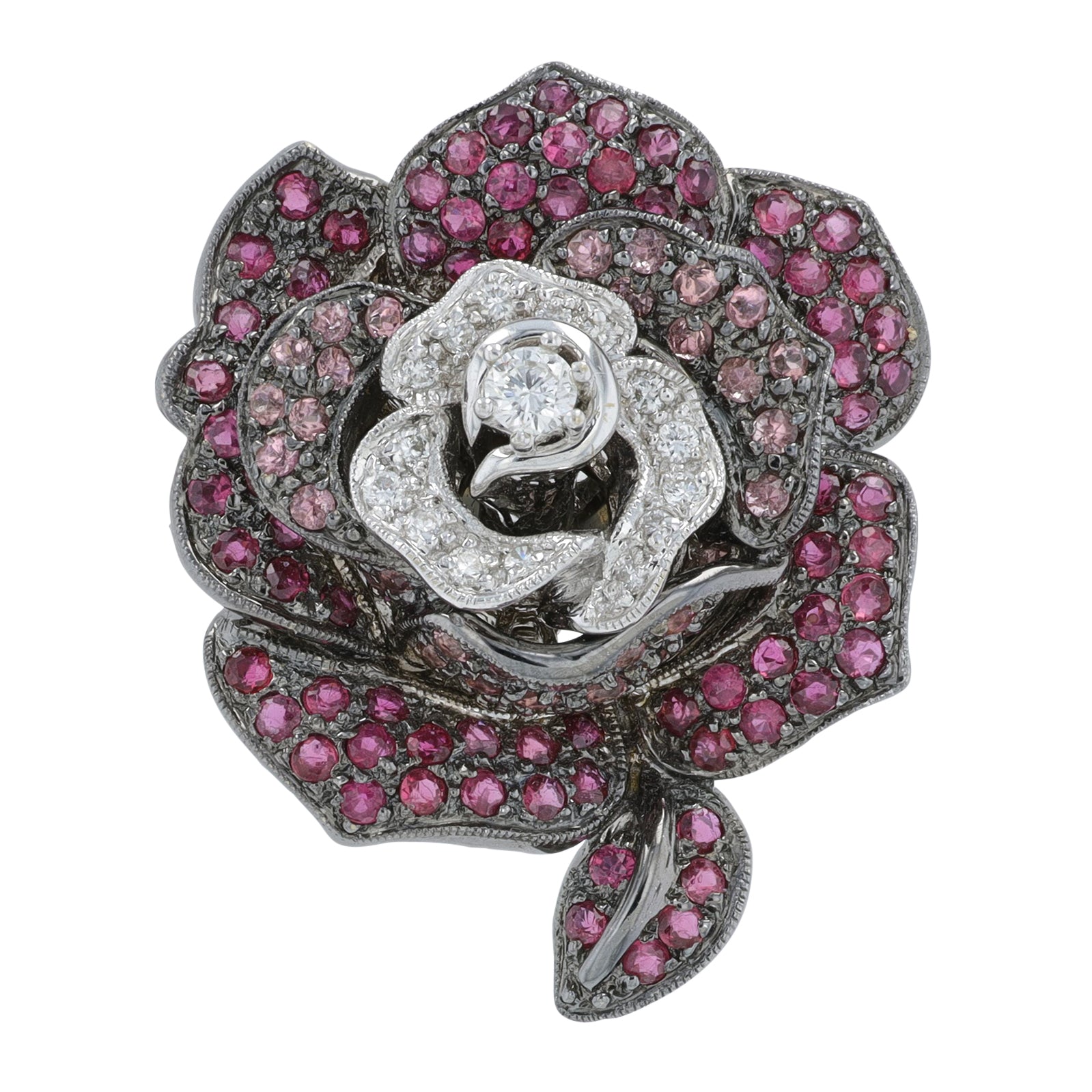 18K WG 2.03 CT Ruby Rose Brooch