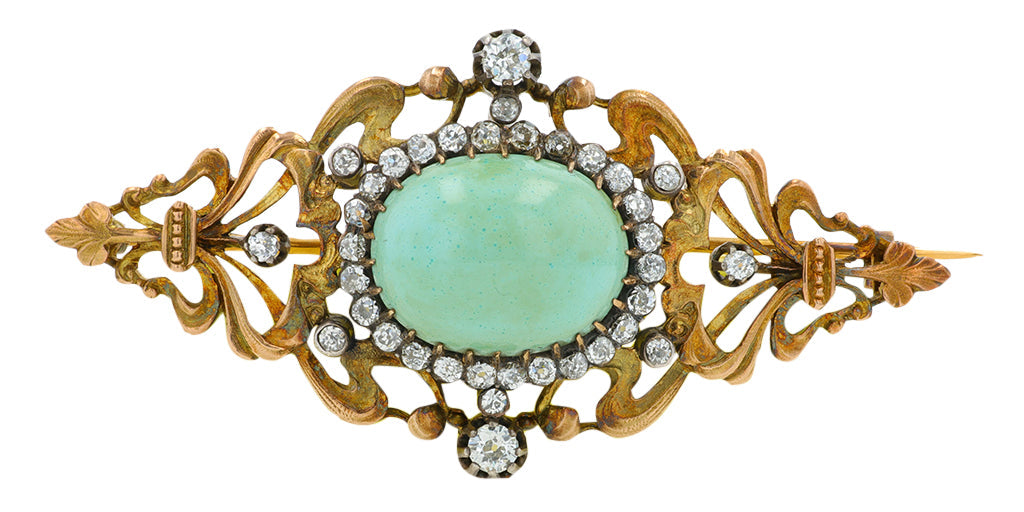 18K YG Turquoise Brooch