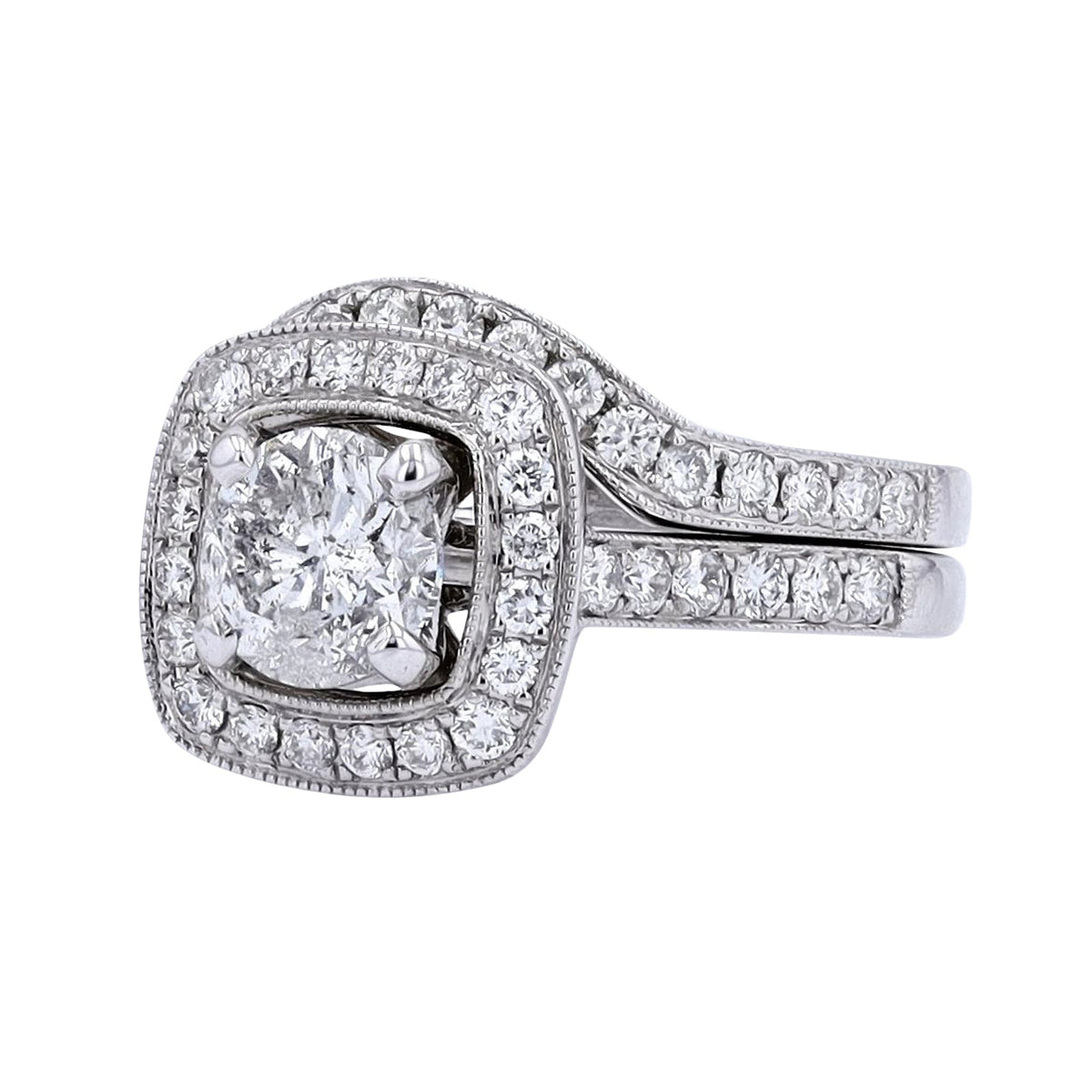 14K WG 1.10 CTR Halo Bridal Set