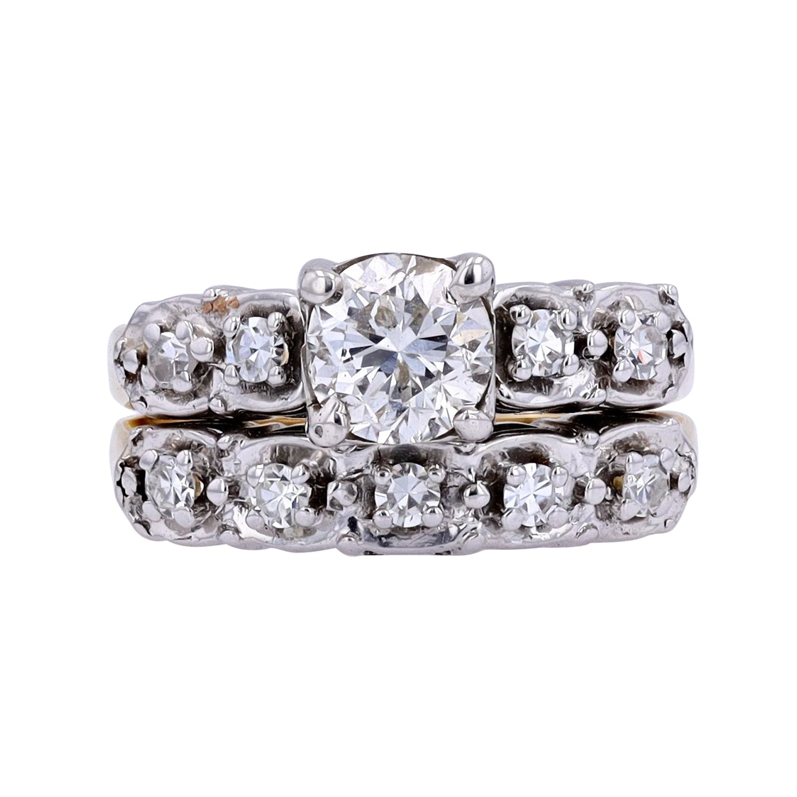 14KTT 1.02 CT Center Halo Bridal Set