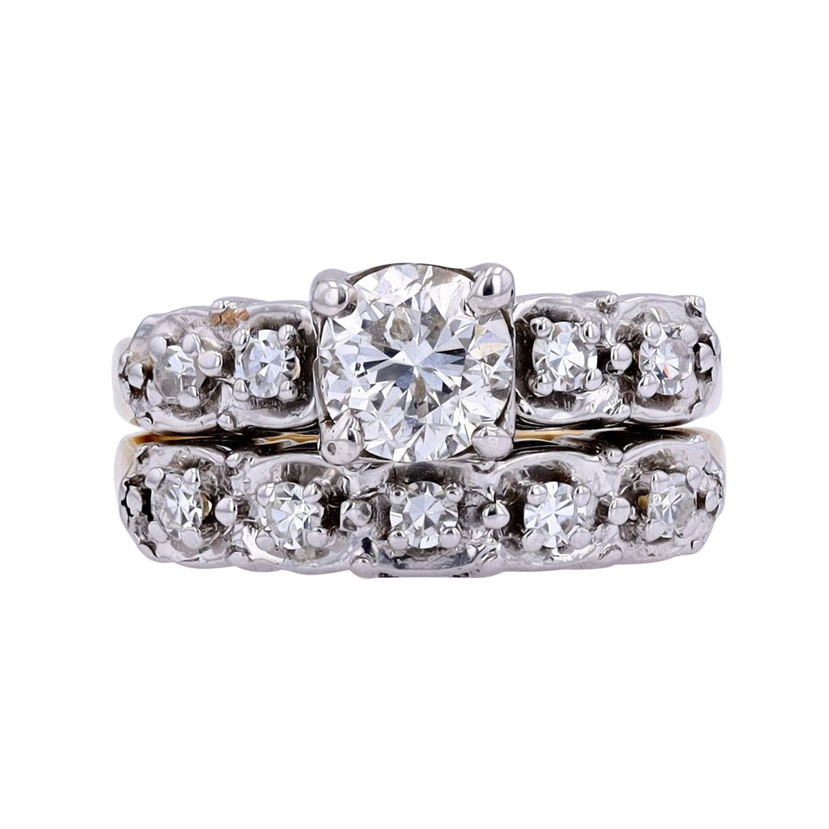 14KTT 1.02 CT Center Halo Bridal Set