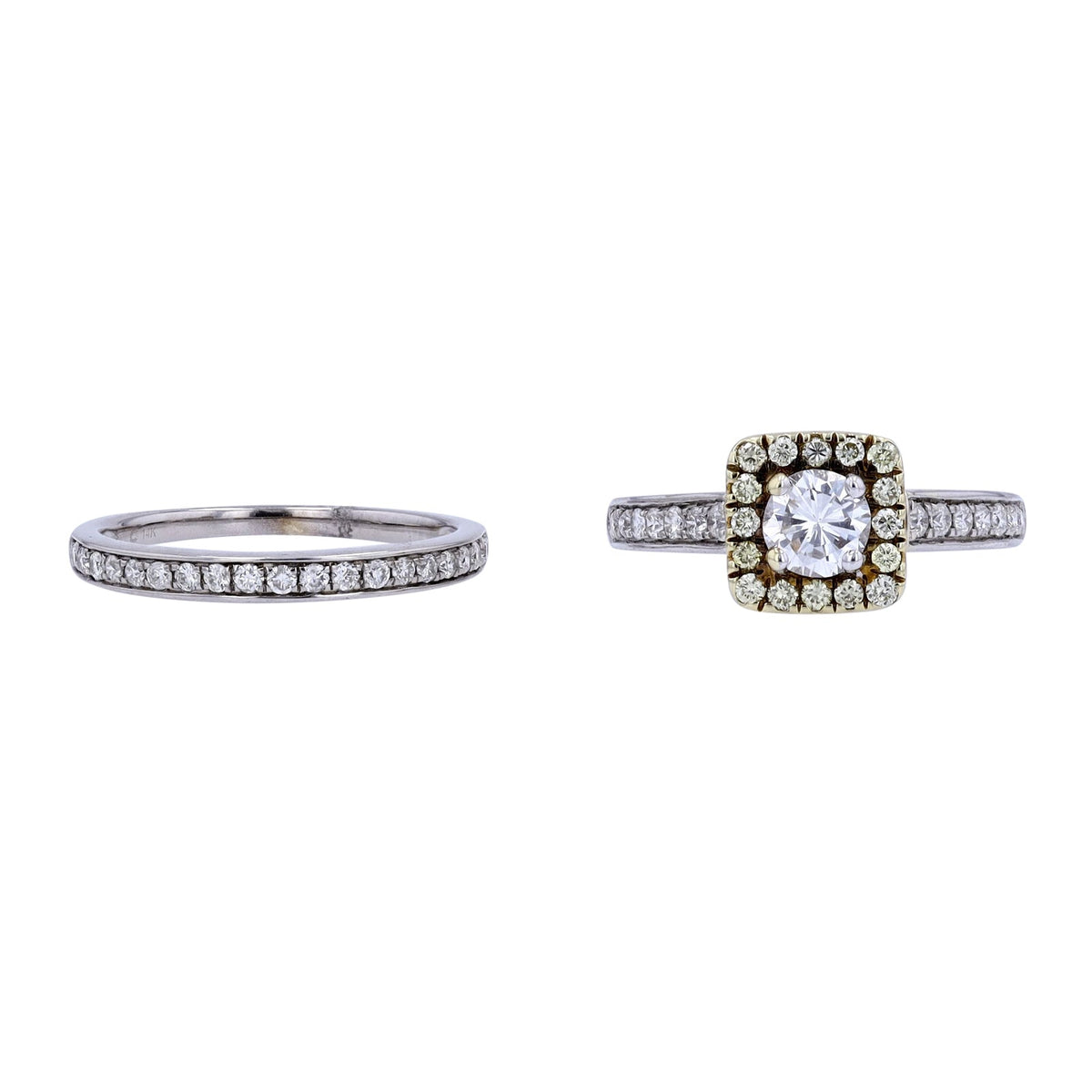 14K TT 0.49 CT Center Halo Bridal Set