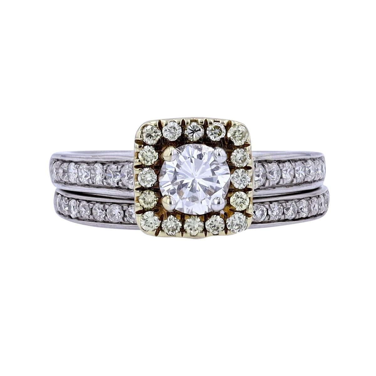 14K TT 0.49 CT Center Halo Bridal Set