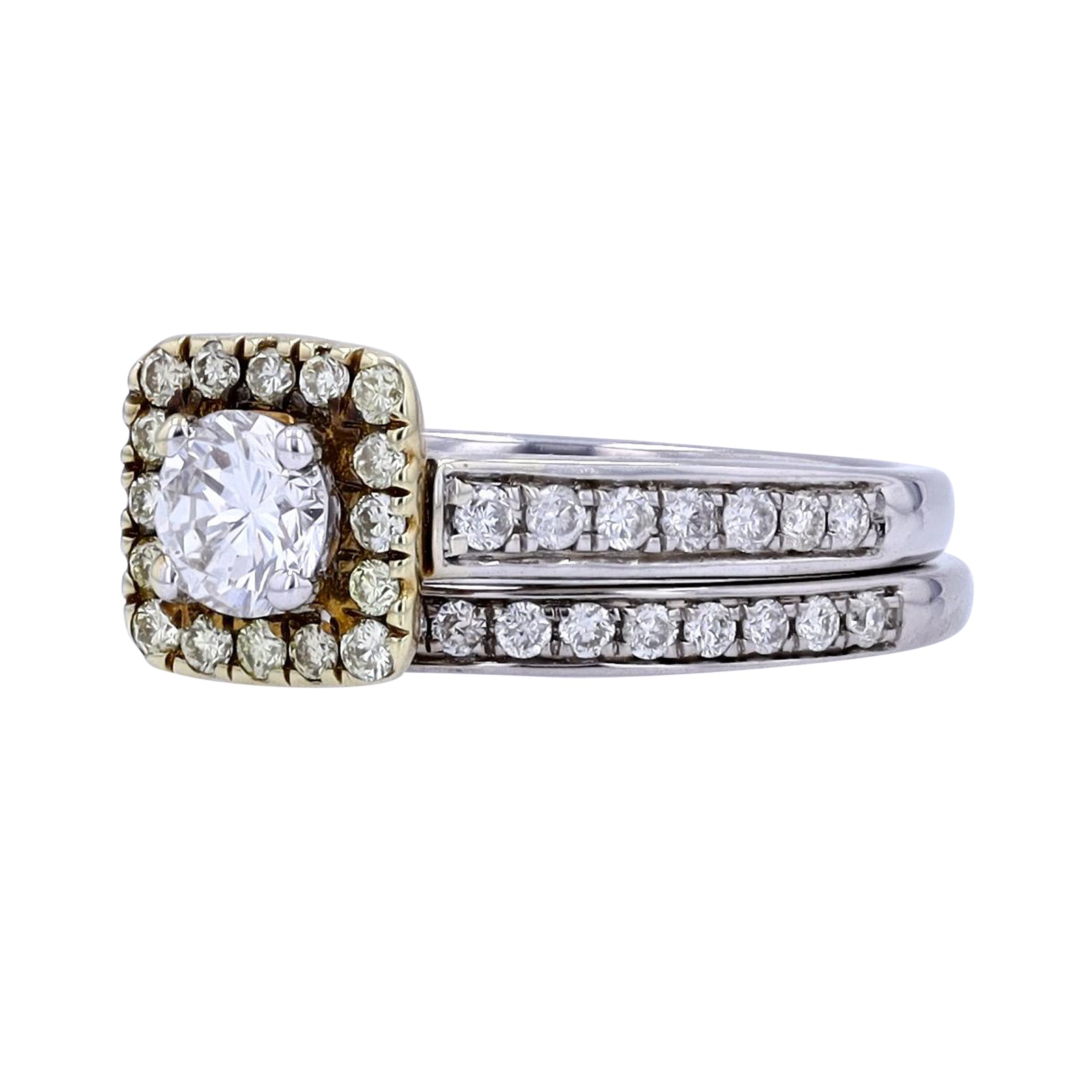 14K TT 0.49 CT Center Halo Bridal Set