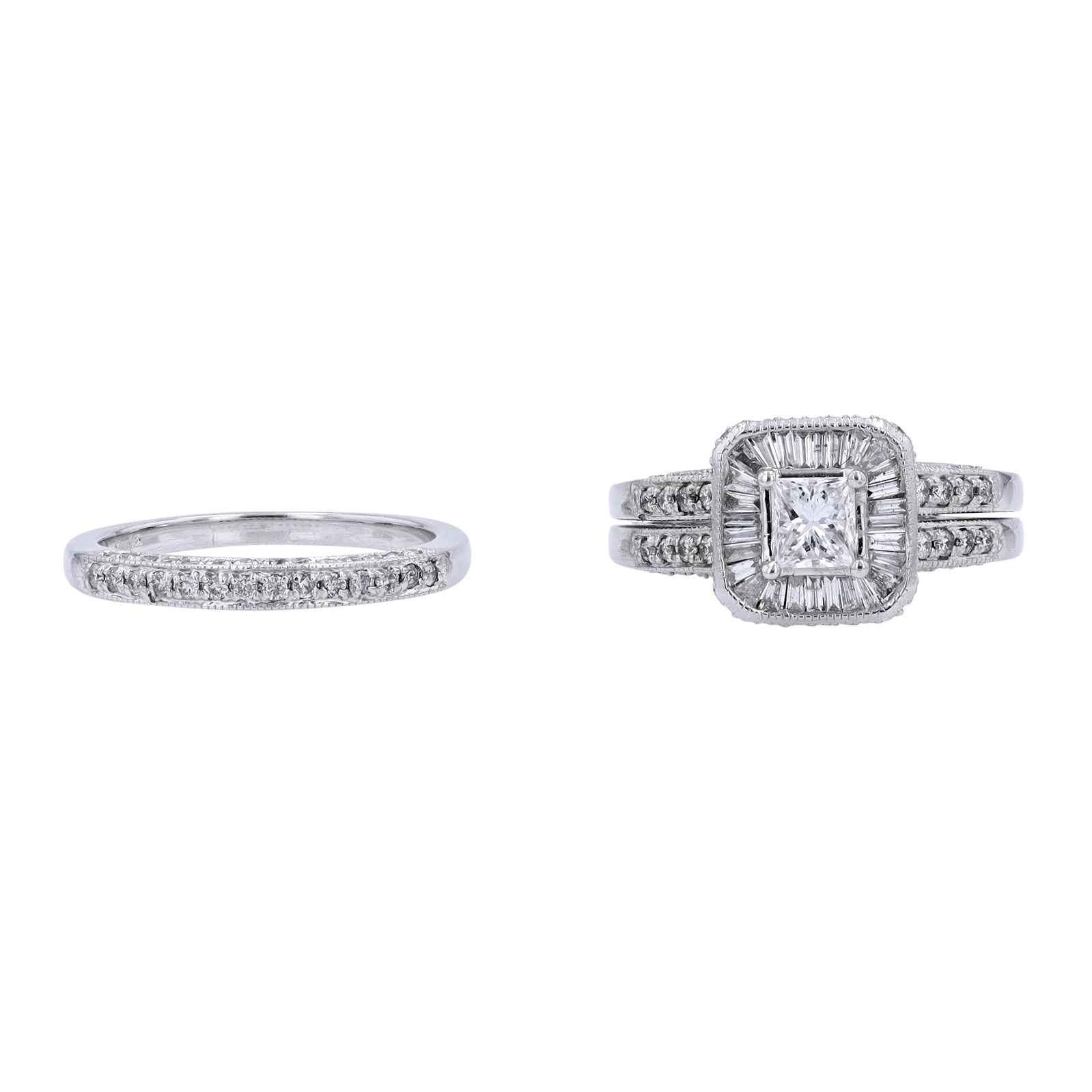 14K WG 1/2 CT Princess Cut Center Bridal Set