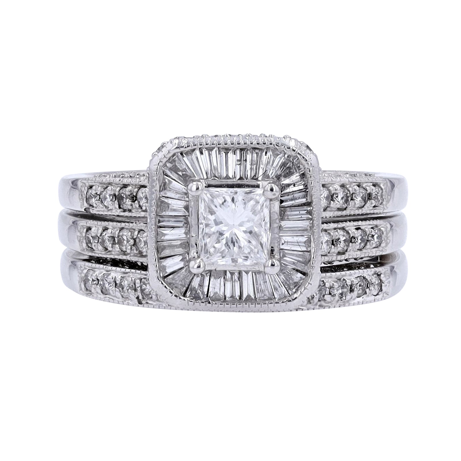 14K WG 1/2 CT Princess Cut Center Bridal Set