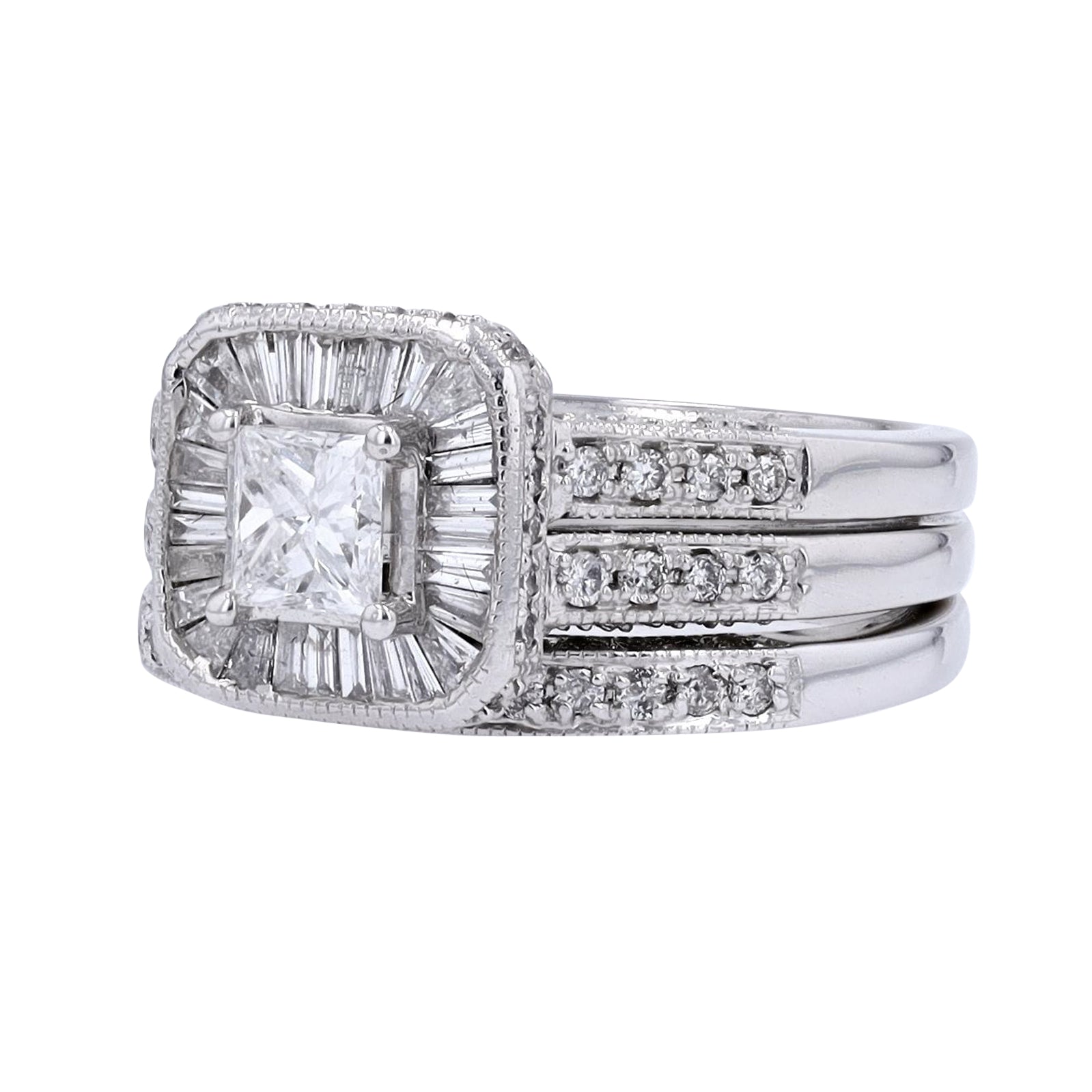 14K WG 1/2 CT Princess Cut Center Bridal Set