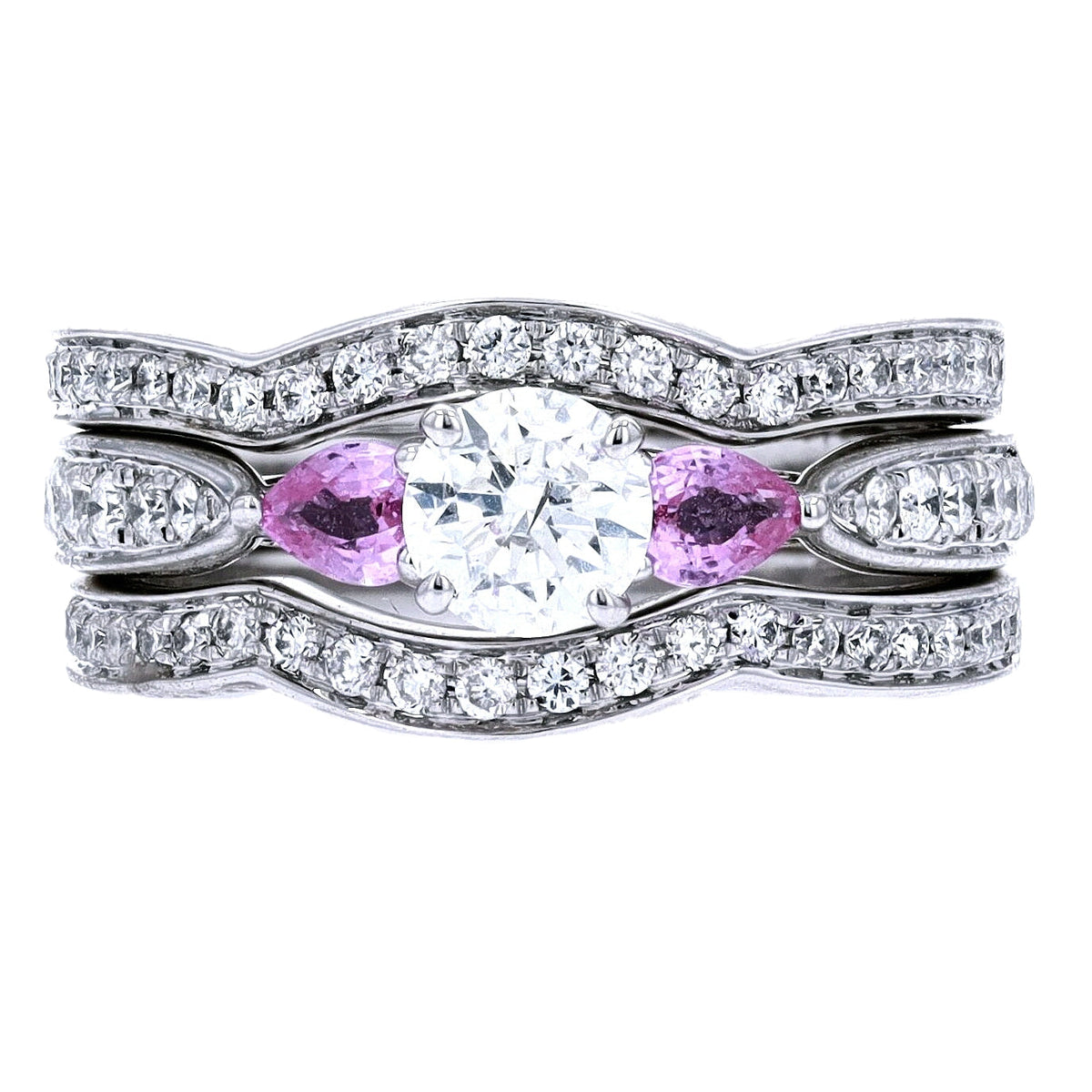 14K WG Pink Sapphire Accent Bridal Set