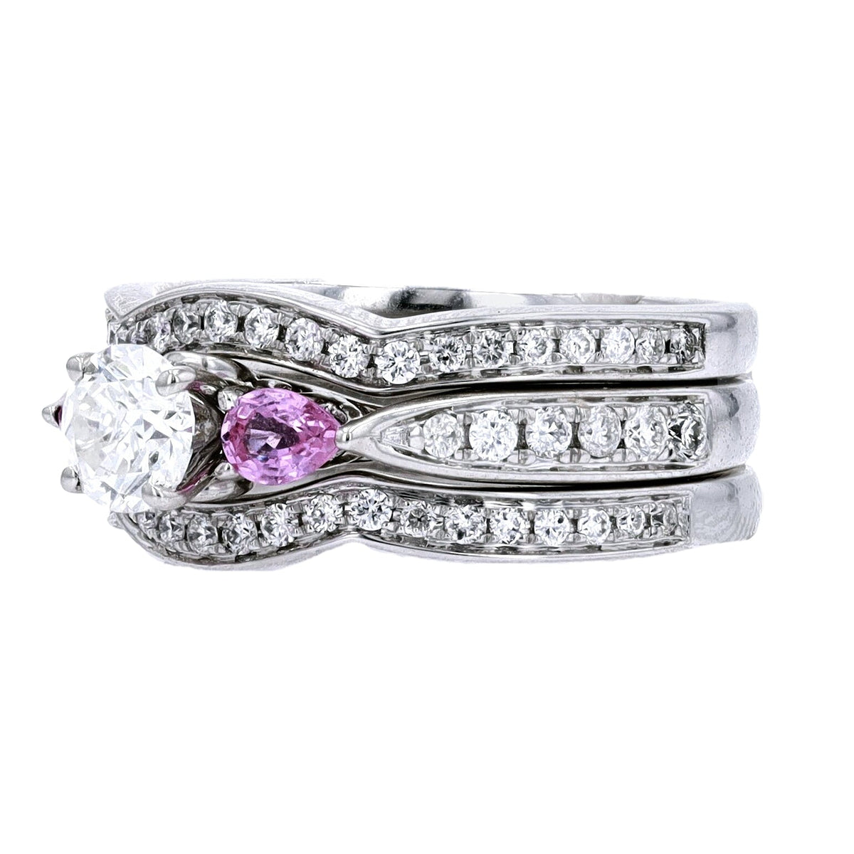 14K WG Pink Sapphire Accent Bridal Set