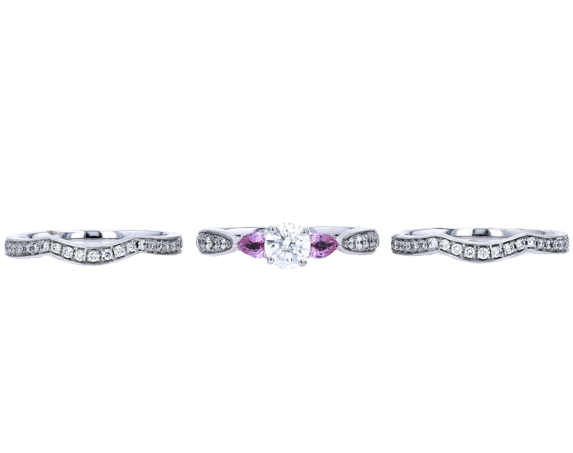 14K WG Pink Sapphire Accent Bridal Set