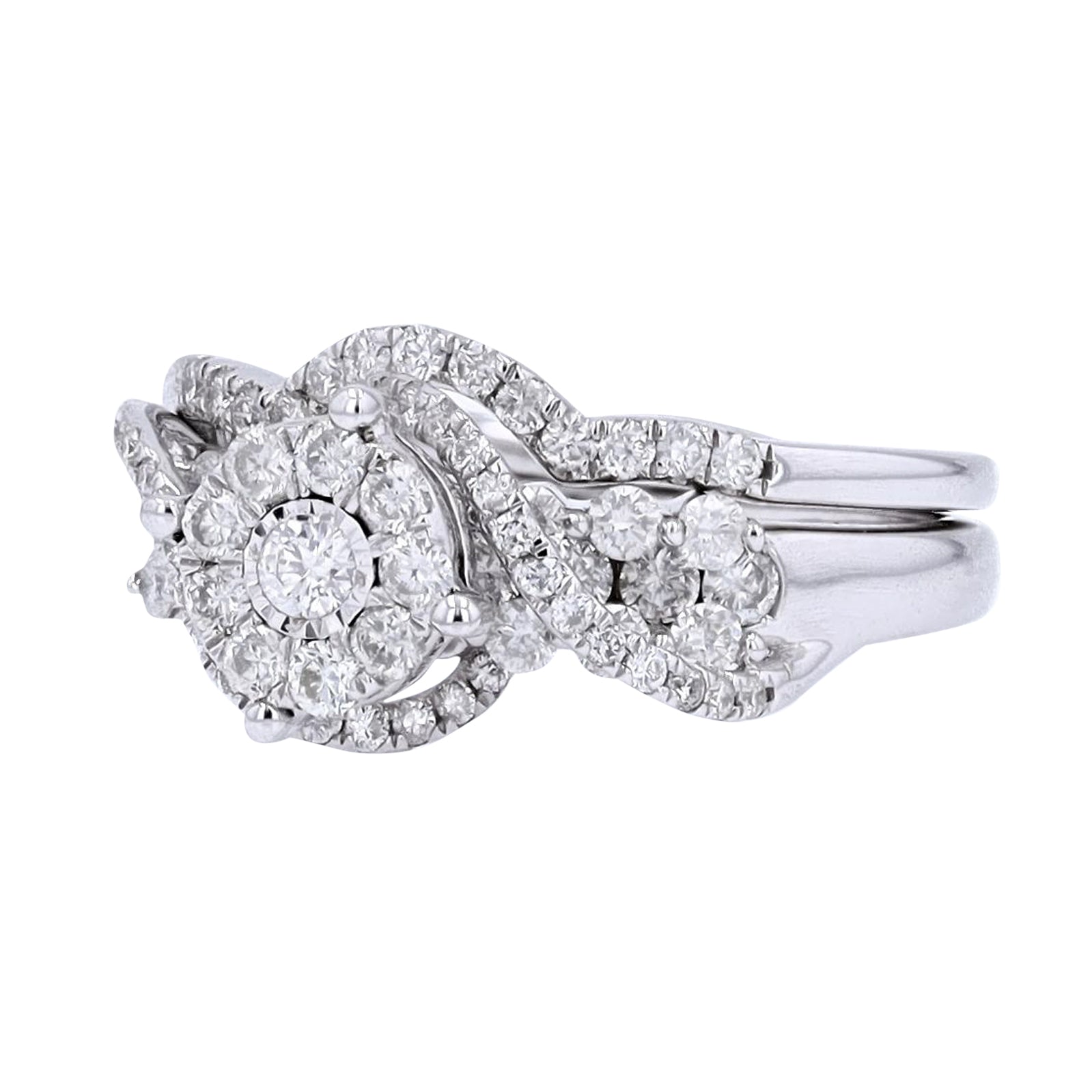 10K WG 1 CTW Diamond Cluster Bridal Set