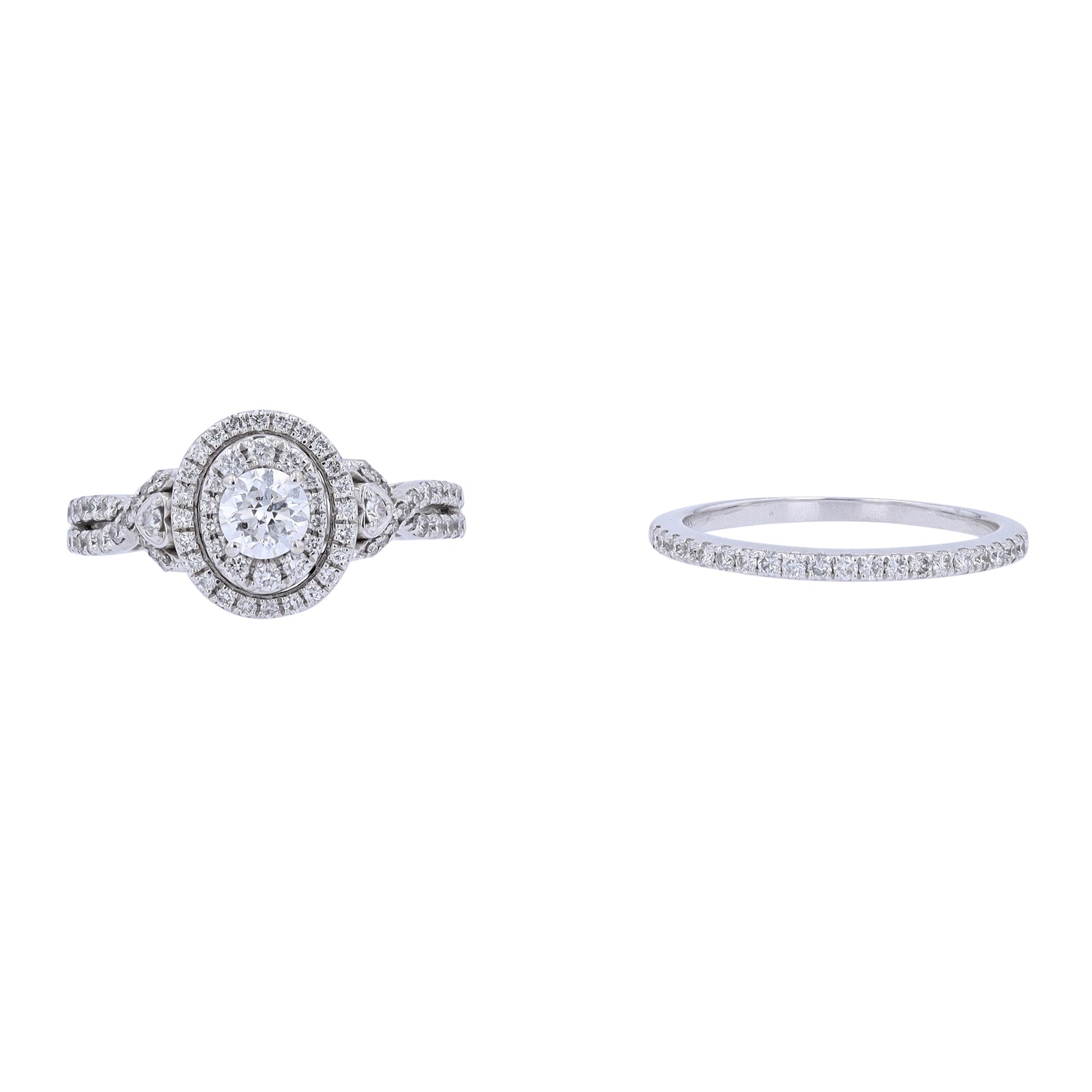 14K WG 1/2 CTR Oval Halo Bridal Set