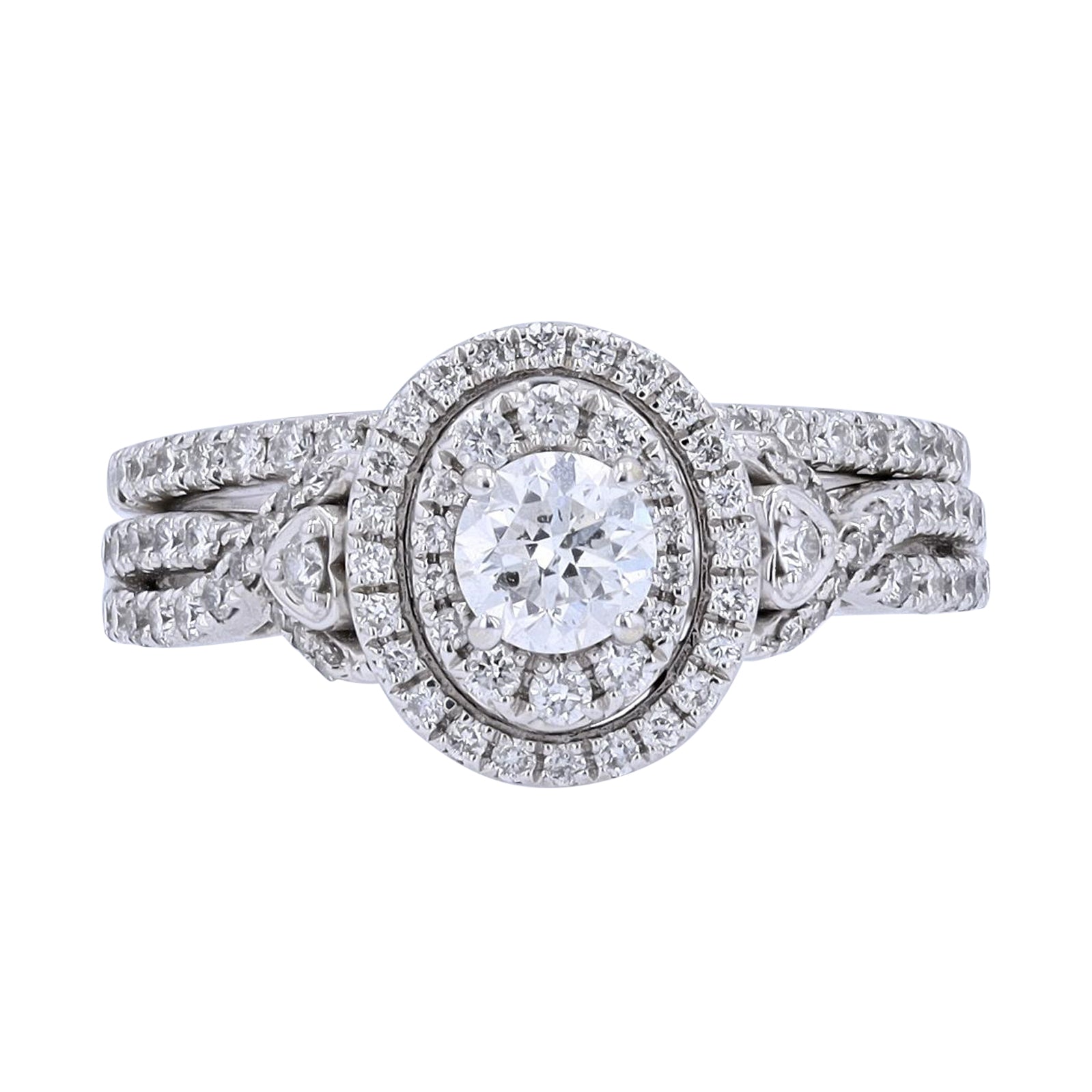 14K WG 1/2 CTR Oval Halo Bridal Set