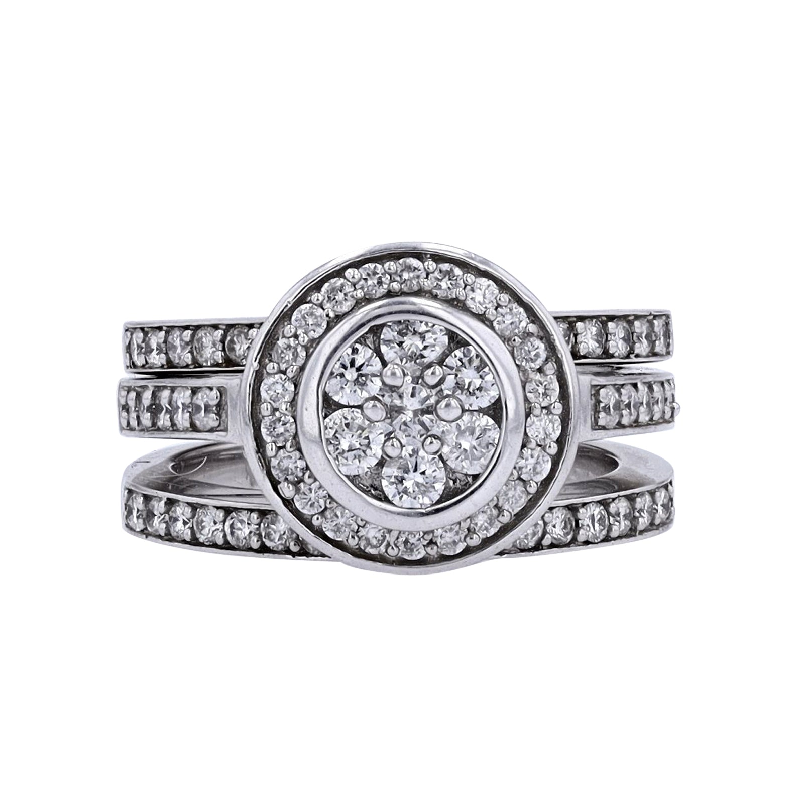 14K WG 1.50 CTW Diamond Cluster Bridal Set