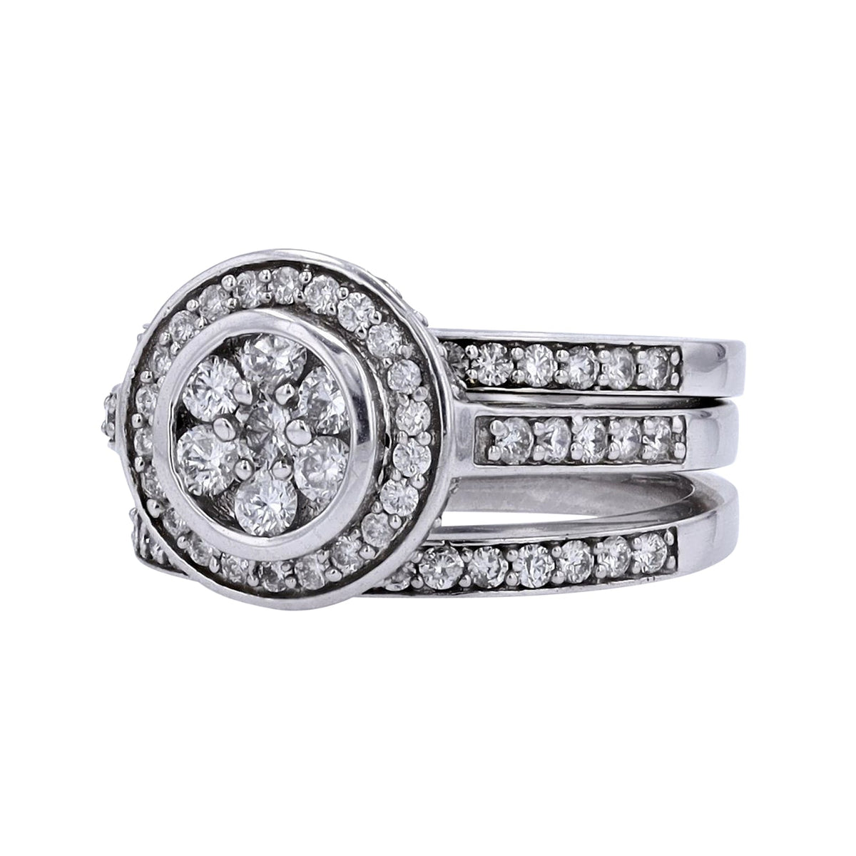 14K WG 1.50 CTW Diamond Cluster Bridal Set