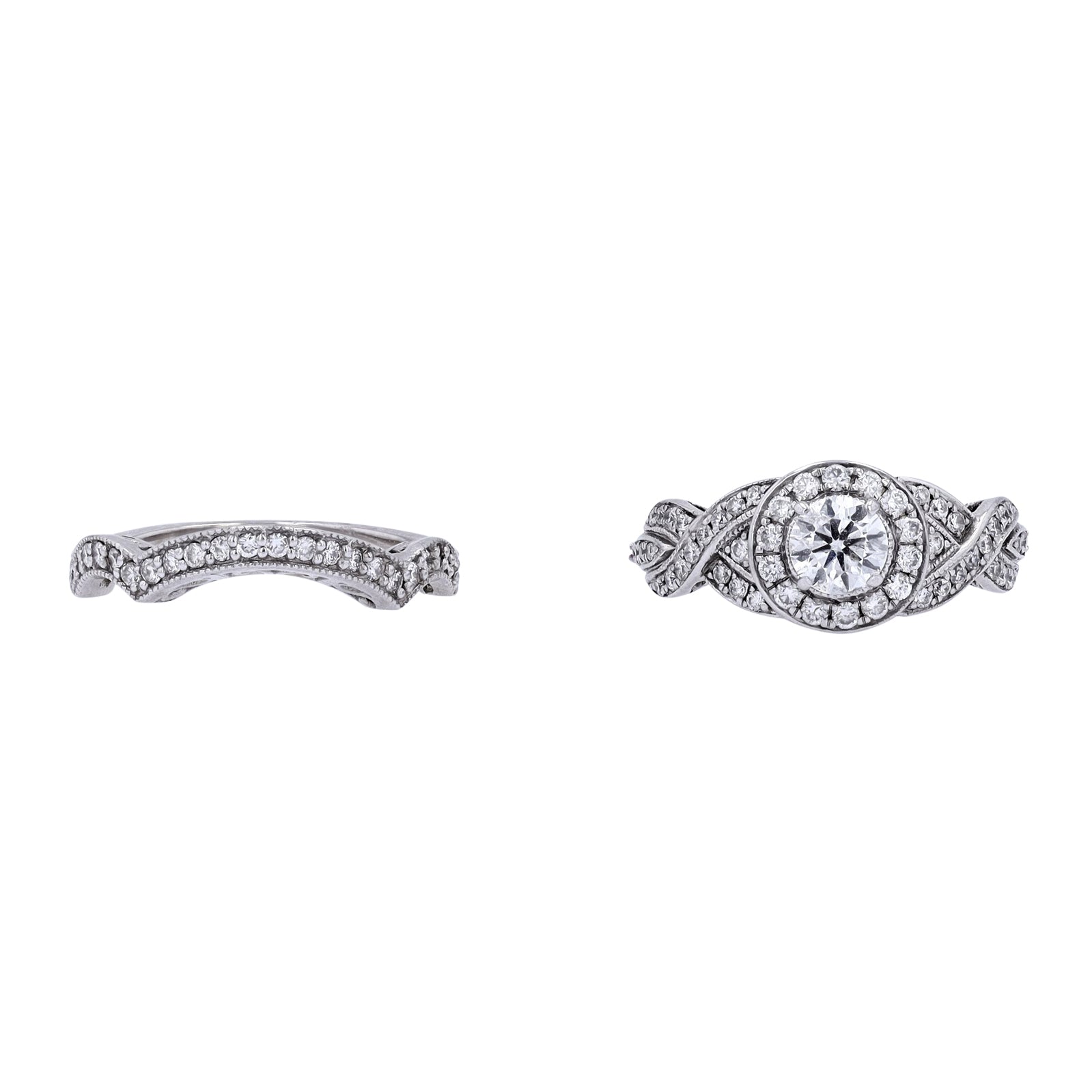 14K WG 1/2 CT Round Cut Center Halo Bridal Set