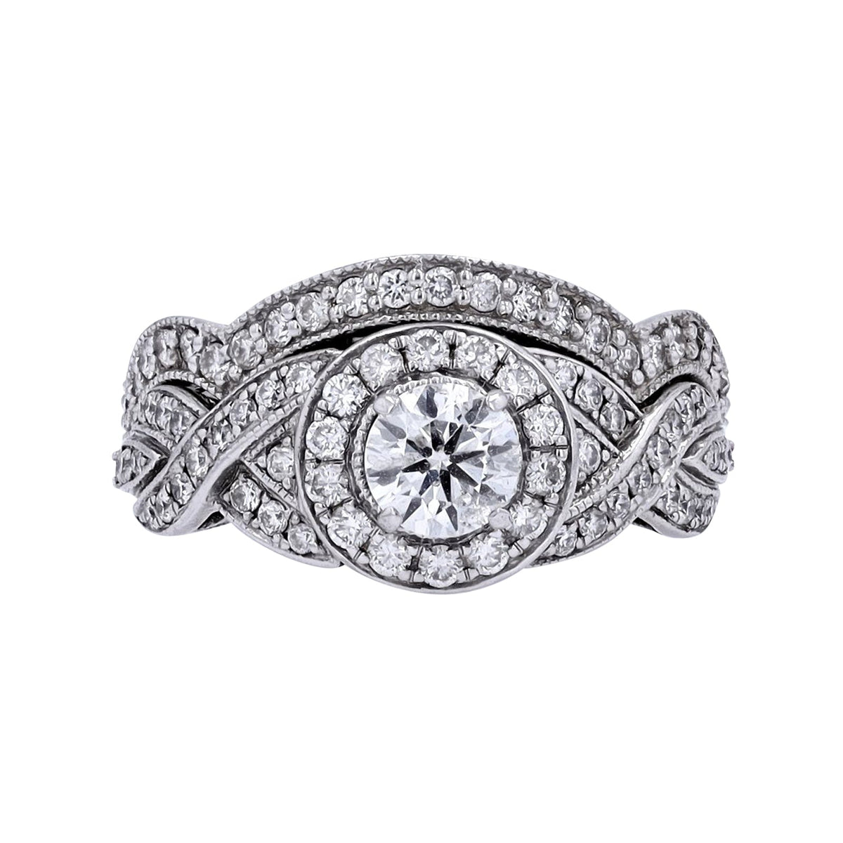 14K WG 1/2 CT Round Cut Center Halo Bridal Set