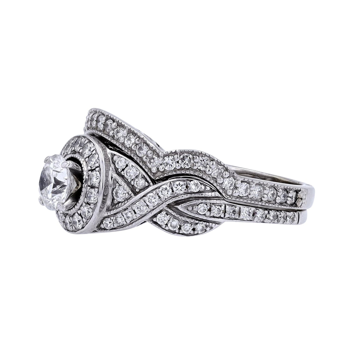 14K WG 1/2 CT Round Cut Center Halo Bridal Set