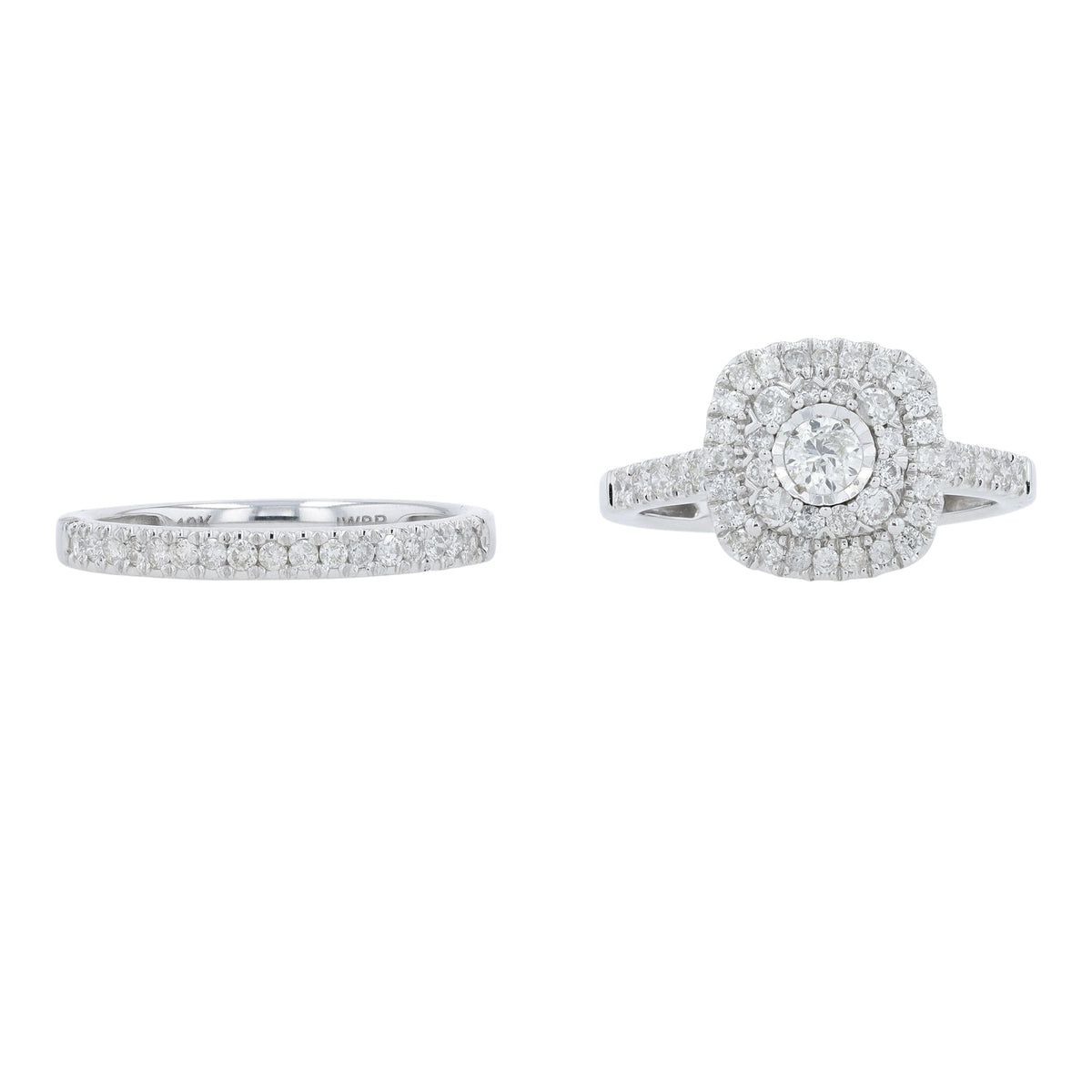 14K WG 1 CT Diamond Halo Bridal Set
