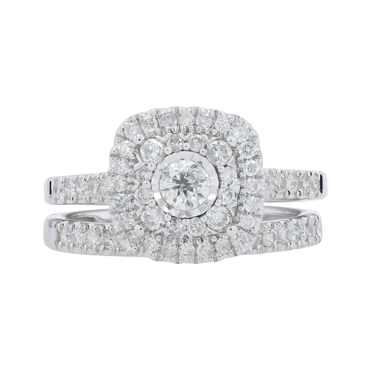 14K WG 1 CT Diamond Halo Bridal Set