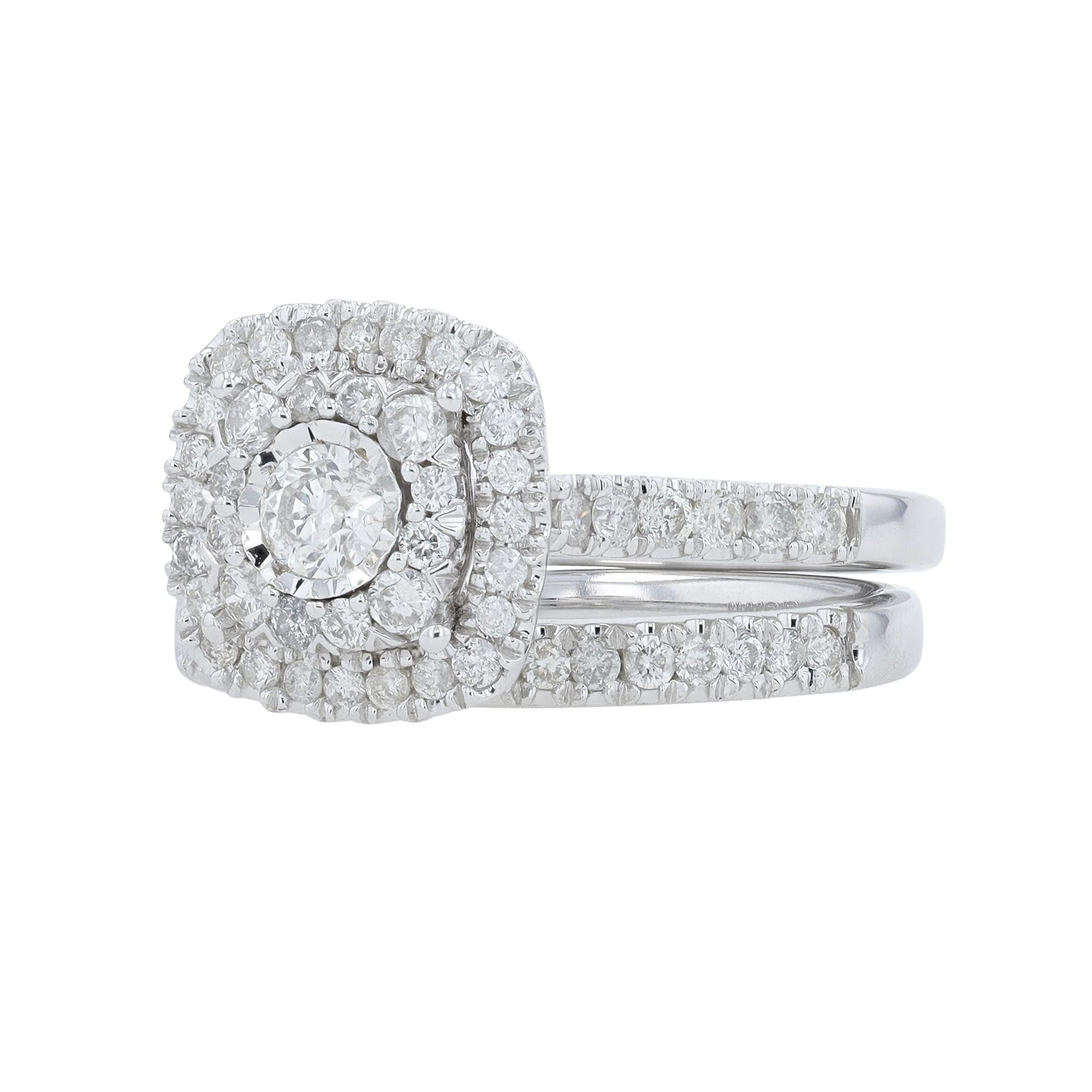 14K WG 1 CT Diamond Halo Bridal Set