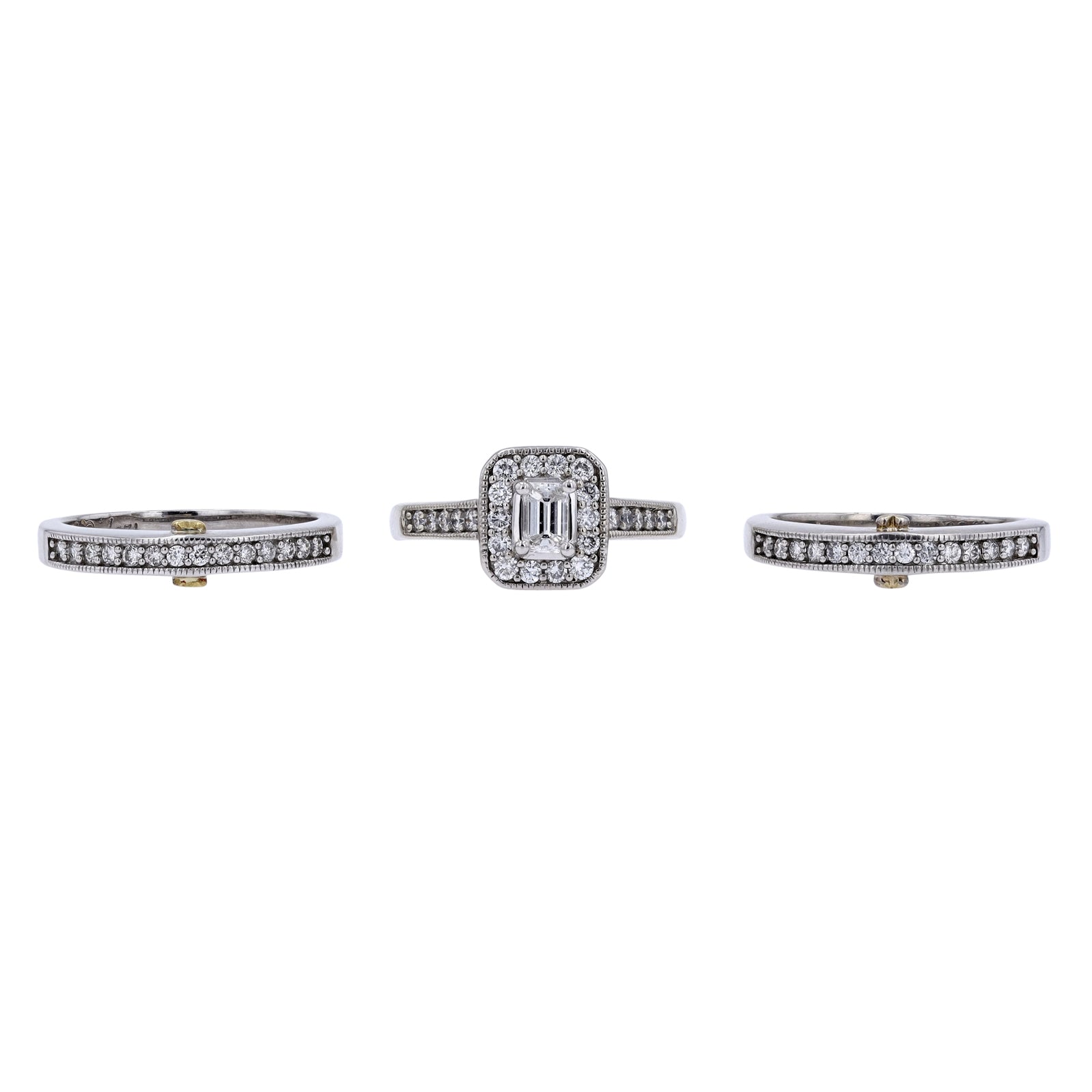 14K TT  1/3 CT Emerald Cut Center Bridal Set