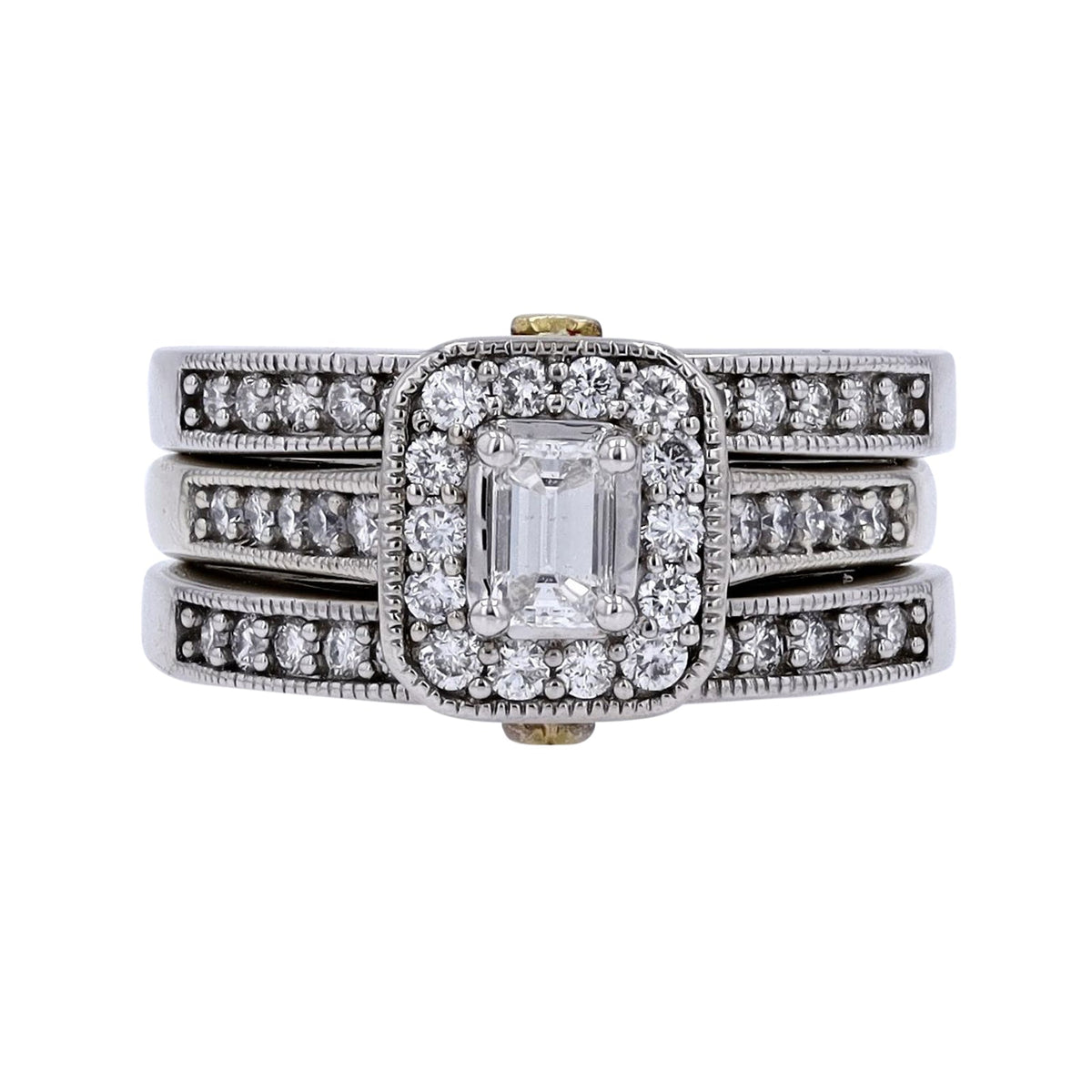 14K TT  1/3 CT Emerald Cut Center Bridal Set