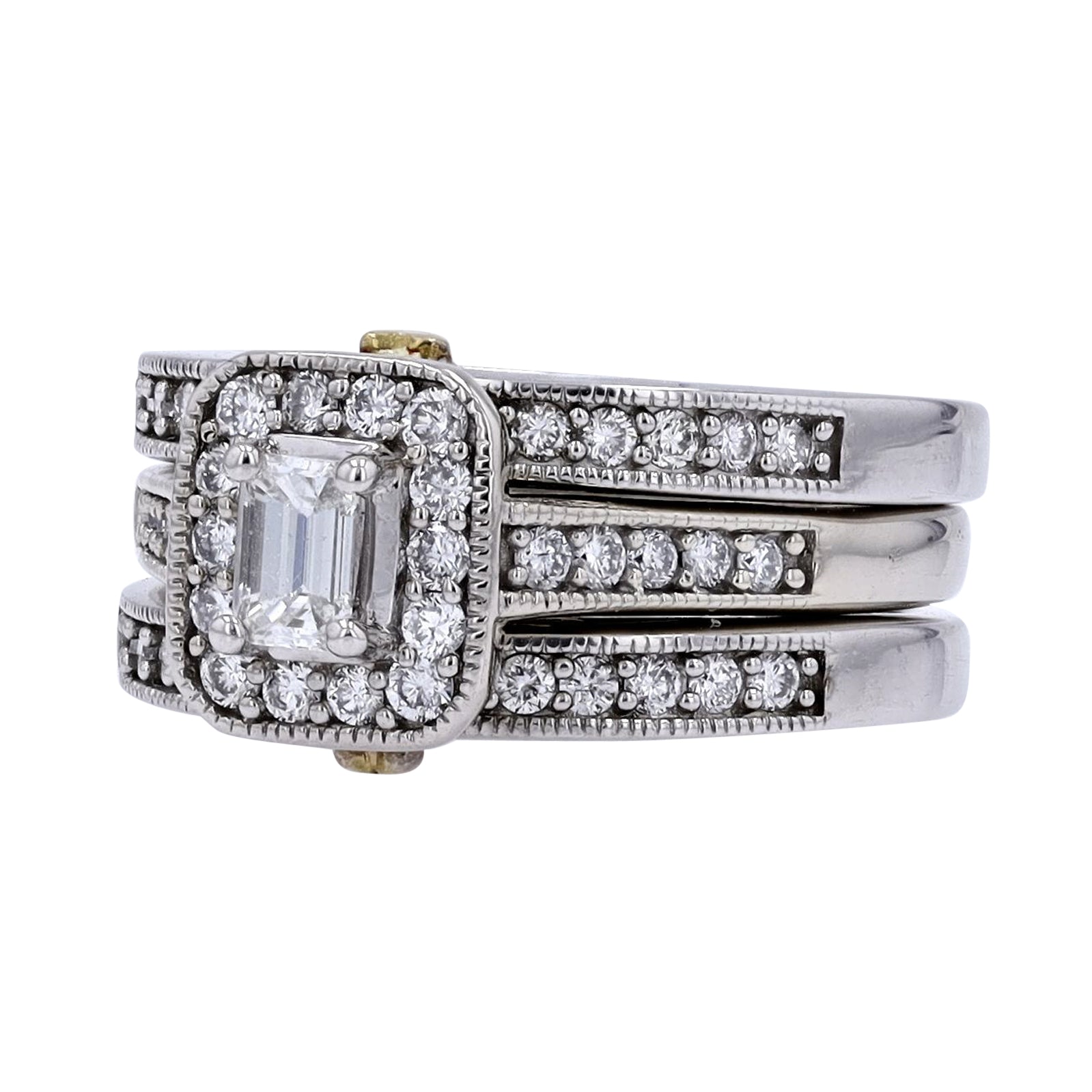 14K TT  1/3 CT Emerald Cut Center Bridal Set