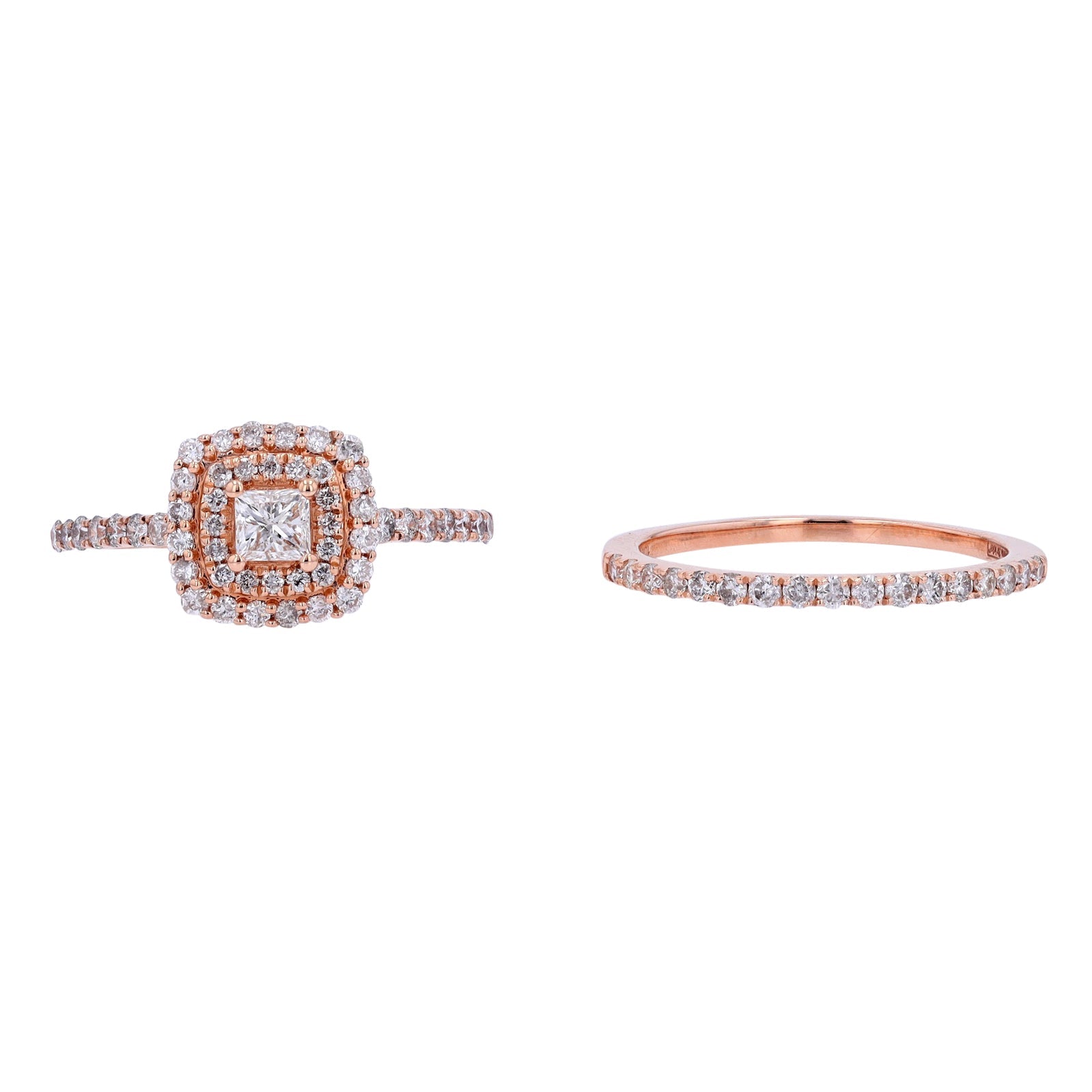 10K RG Princess Cut Center Bridal Set