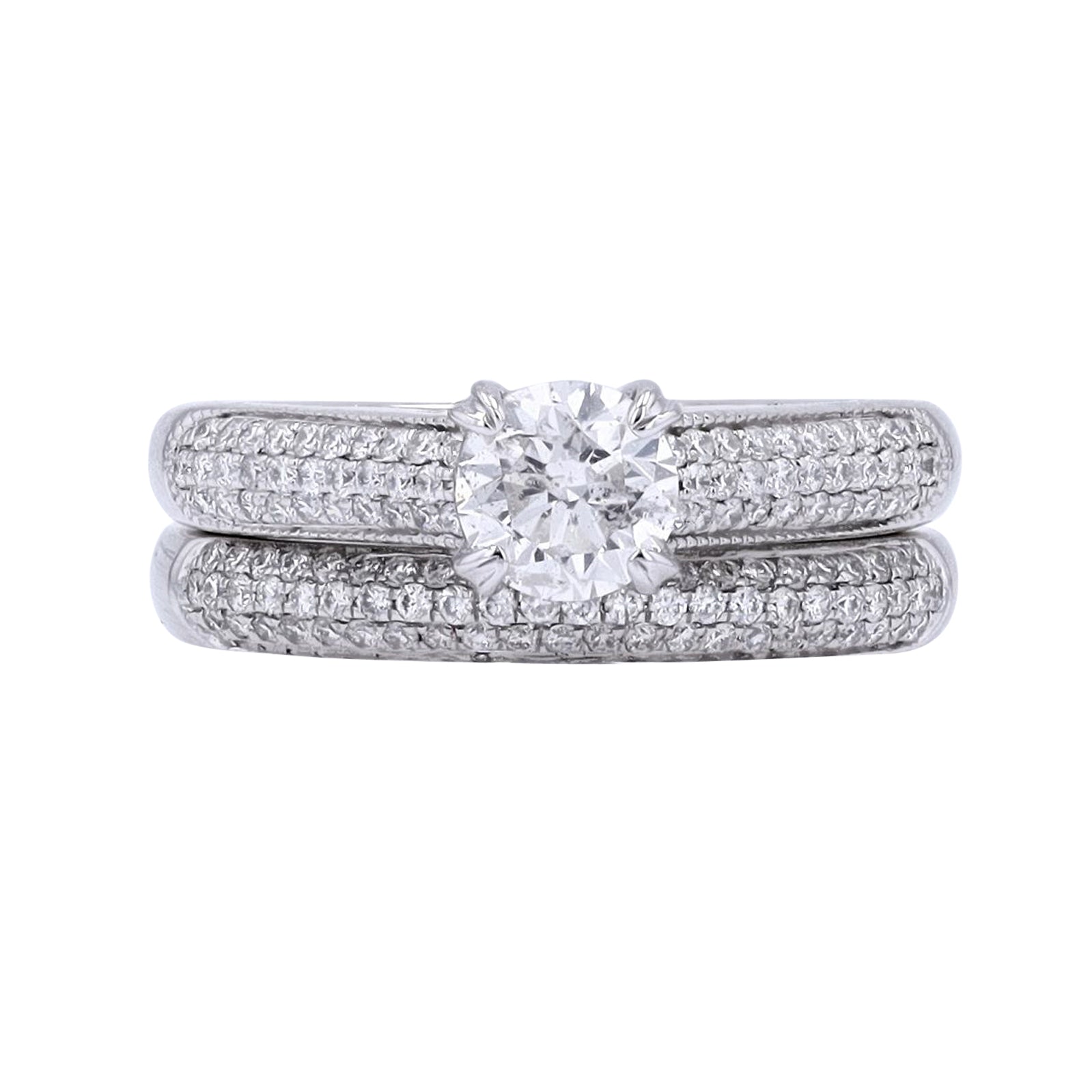 14K WG 3/4 CT Round Center Solitaire Bridal Set