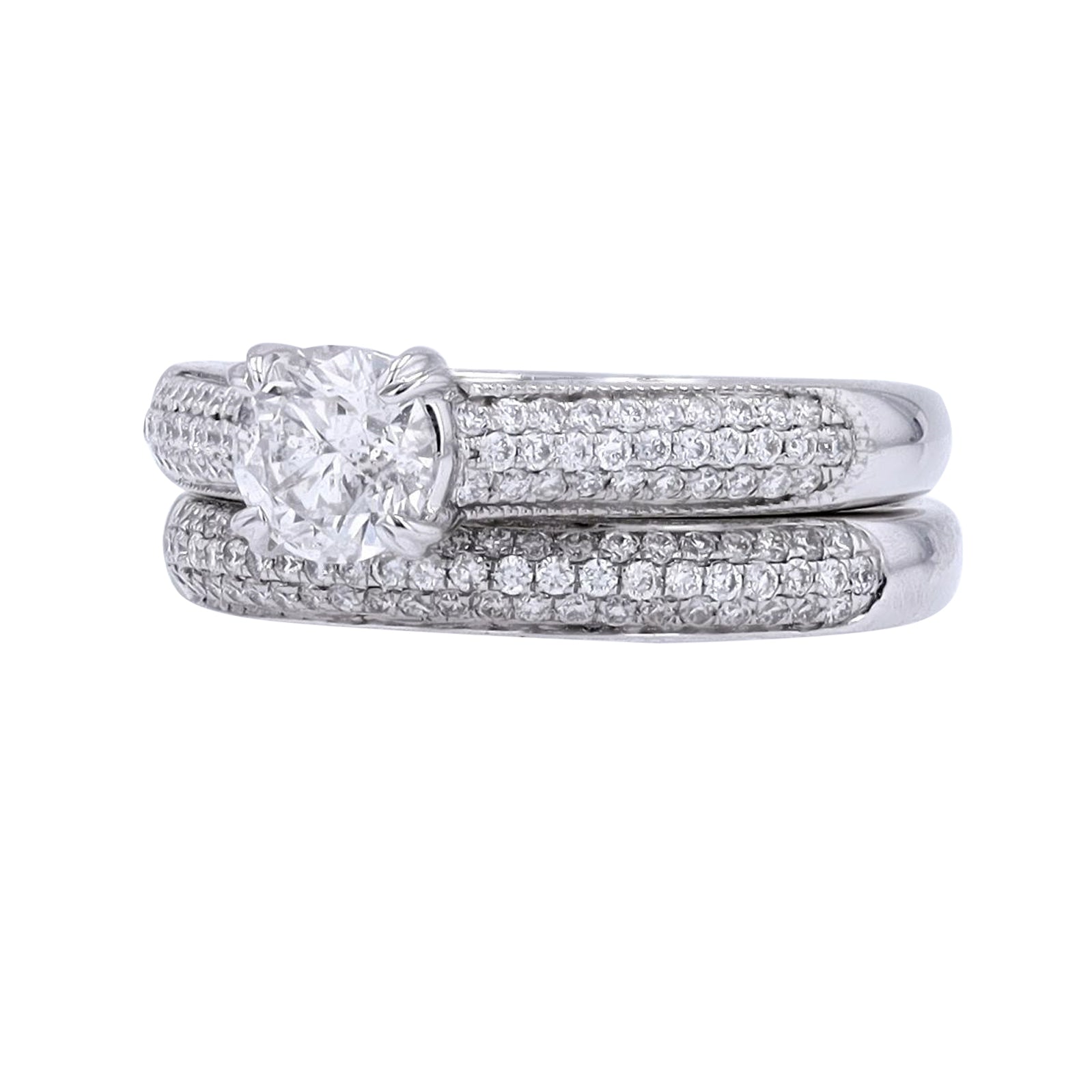 14K WG 3/4 CT Round Center Solitaire Bridal Set