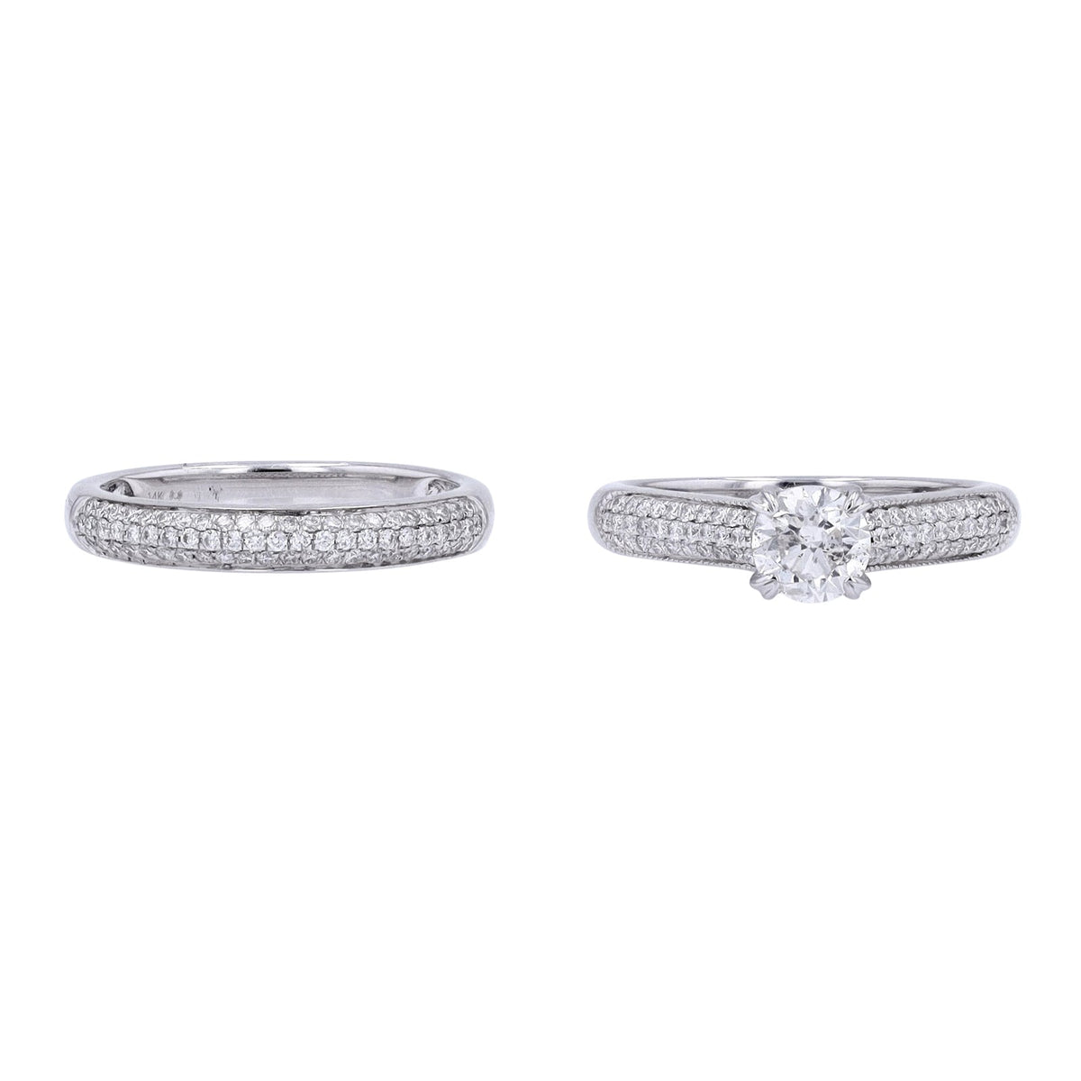 14K WG 3/4 CT Round Center Solitaire Bridal Set