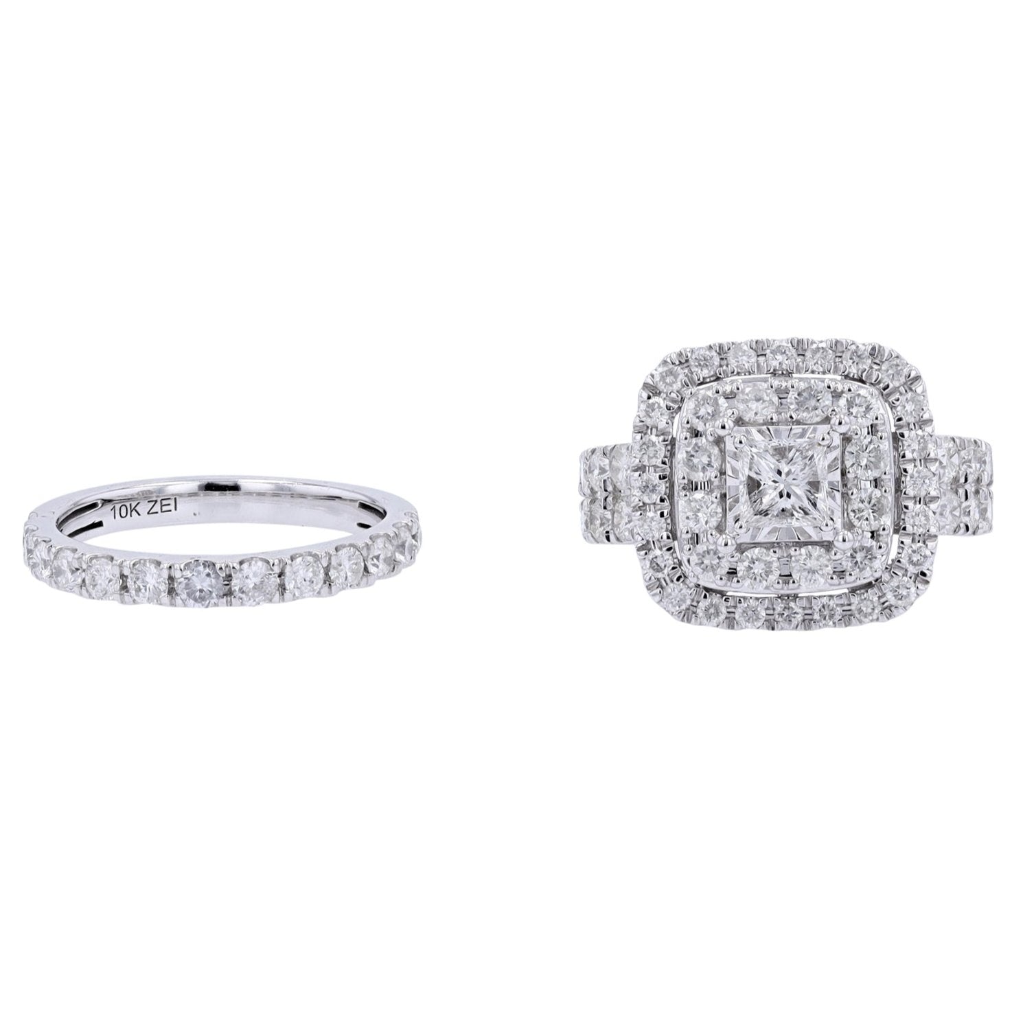 10K WG 3/8 CTR Princess Cut Cluster Bridal Set