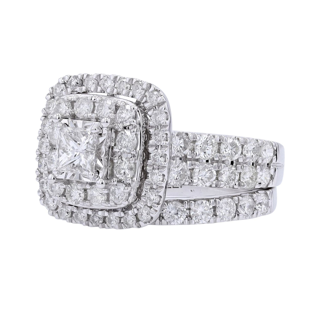 10K WG 3/8 CTR Princess Cut Cluster Bridal Set
