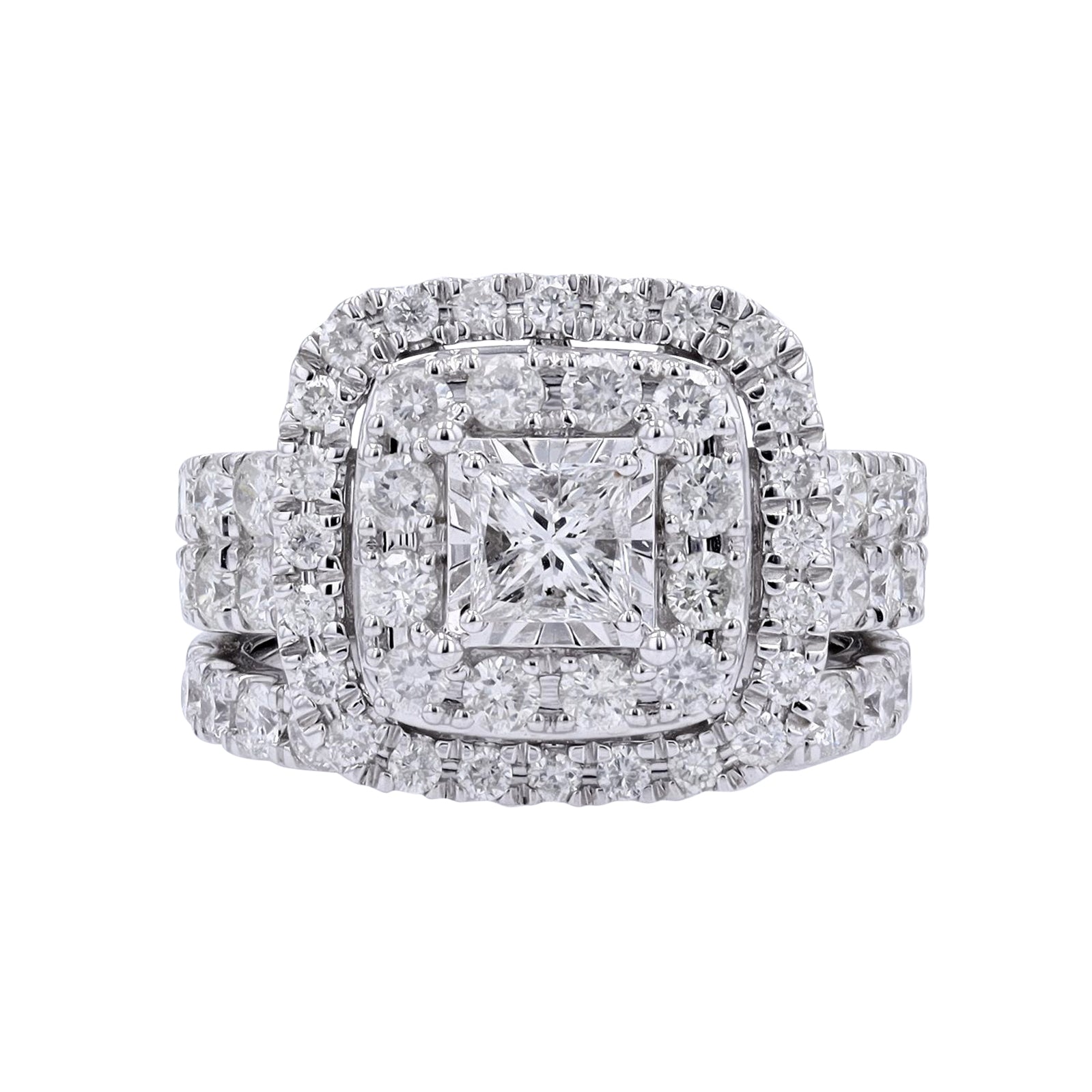 10K WG 3/8 CTR Princess Cut Cluster Bridal Set