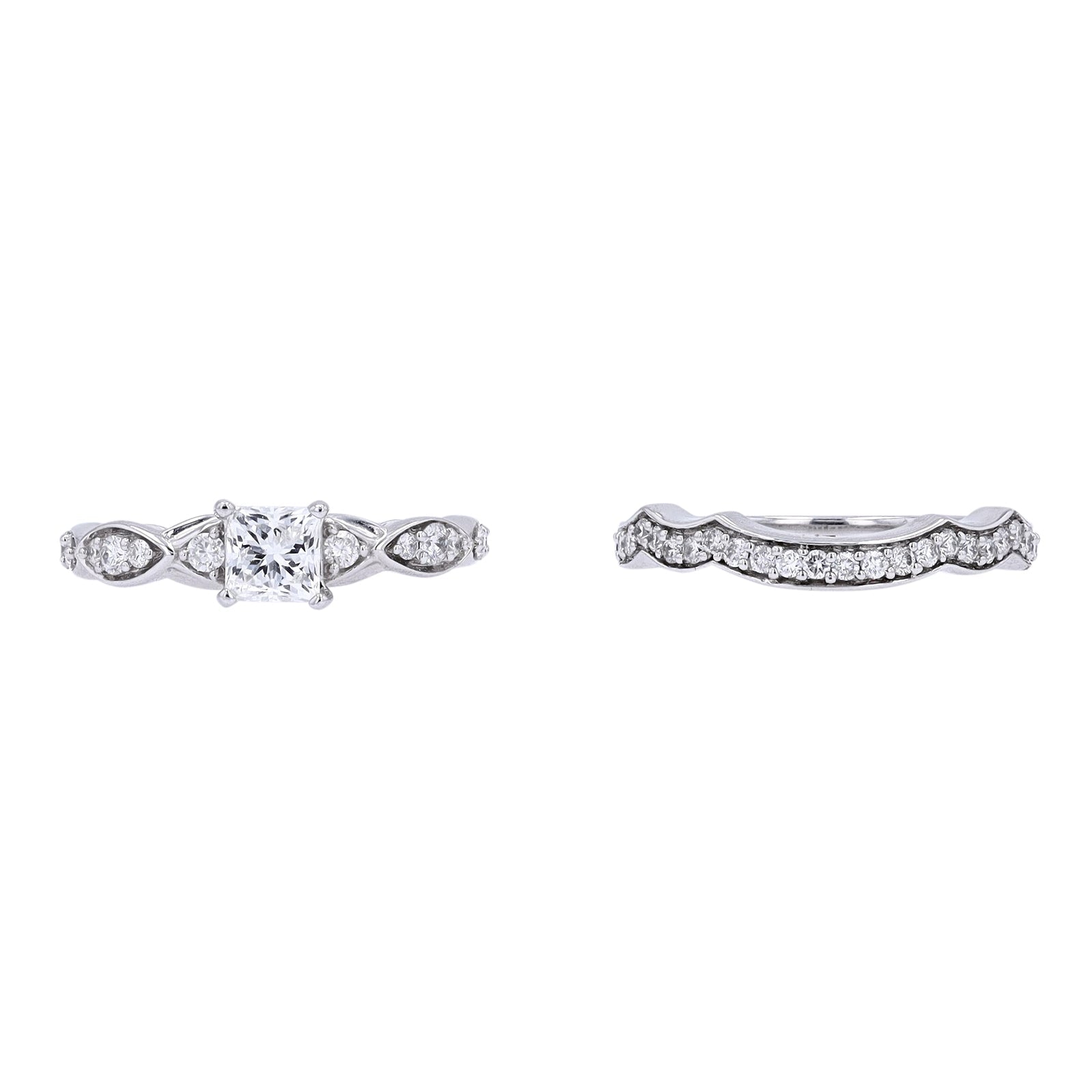 14K WG .75 CTR Diamond Princess Cut Bridal Set