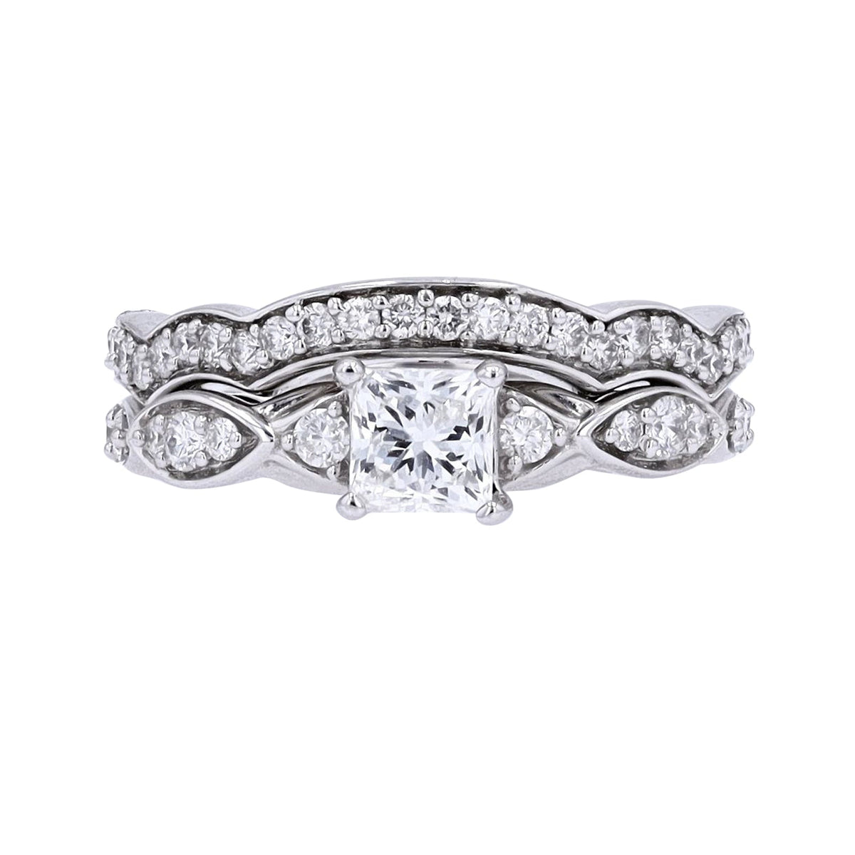 14K WG .75 CTR Diamond Princess Cut Bridal Set