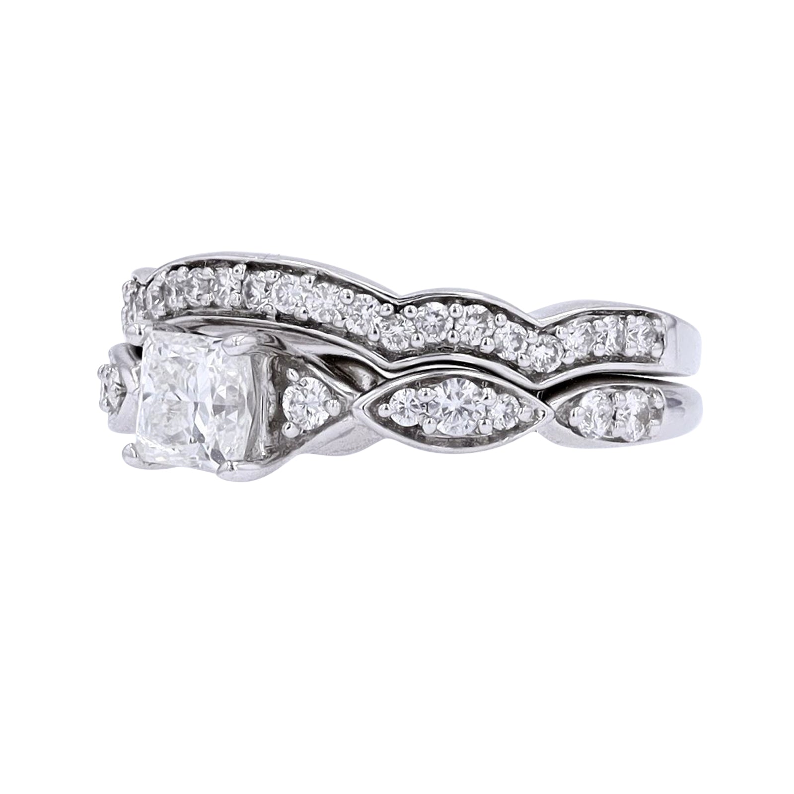 14K WG .75 CTR Diamond Princess Cut Bridal Set