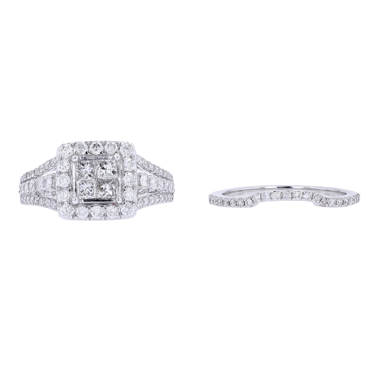 14K WG 1.50 CTW Diamond Cluster Bridal Set