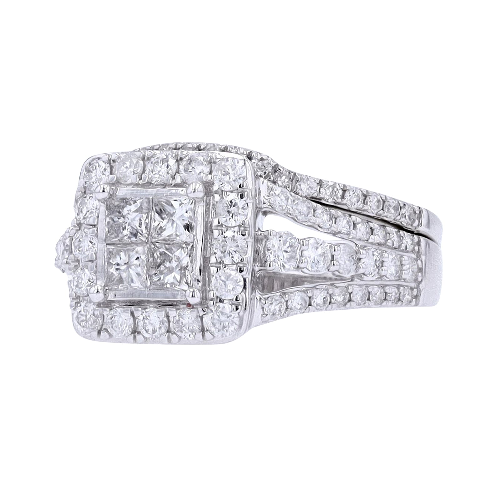 14K WG 1.50 CTW Diamond Cluster Bridal Set