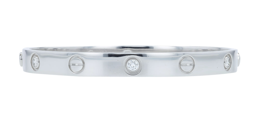 18K WG Cartier 6-Diamond Love Bangle Size 16