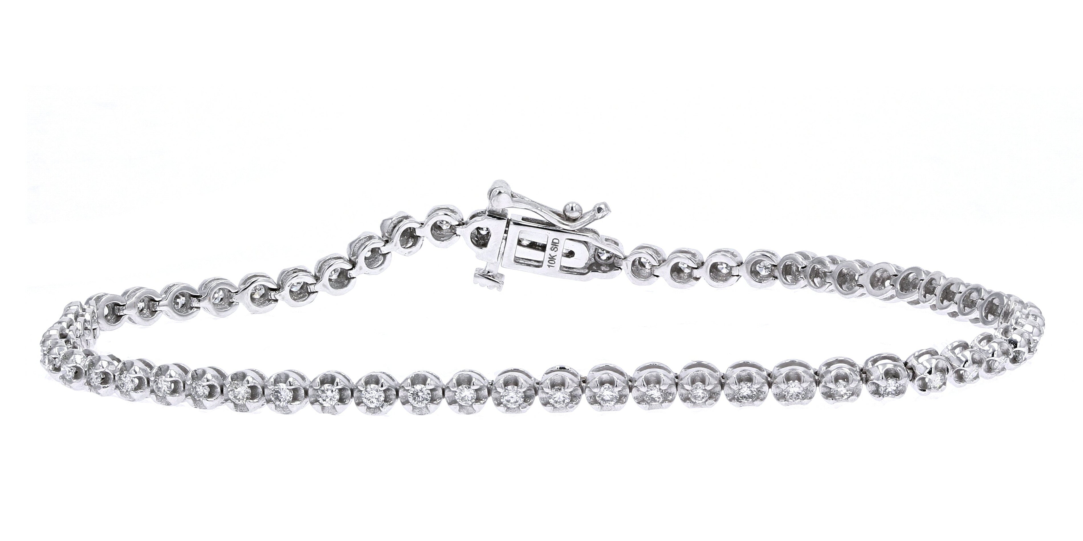 10K WG 1 CTW Straight Line Cupcake Setting Diamond Bracelet
