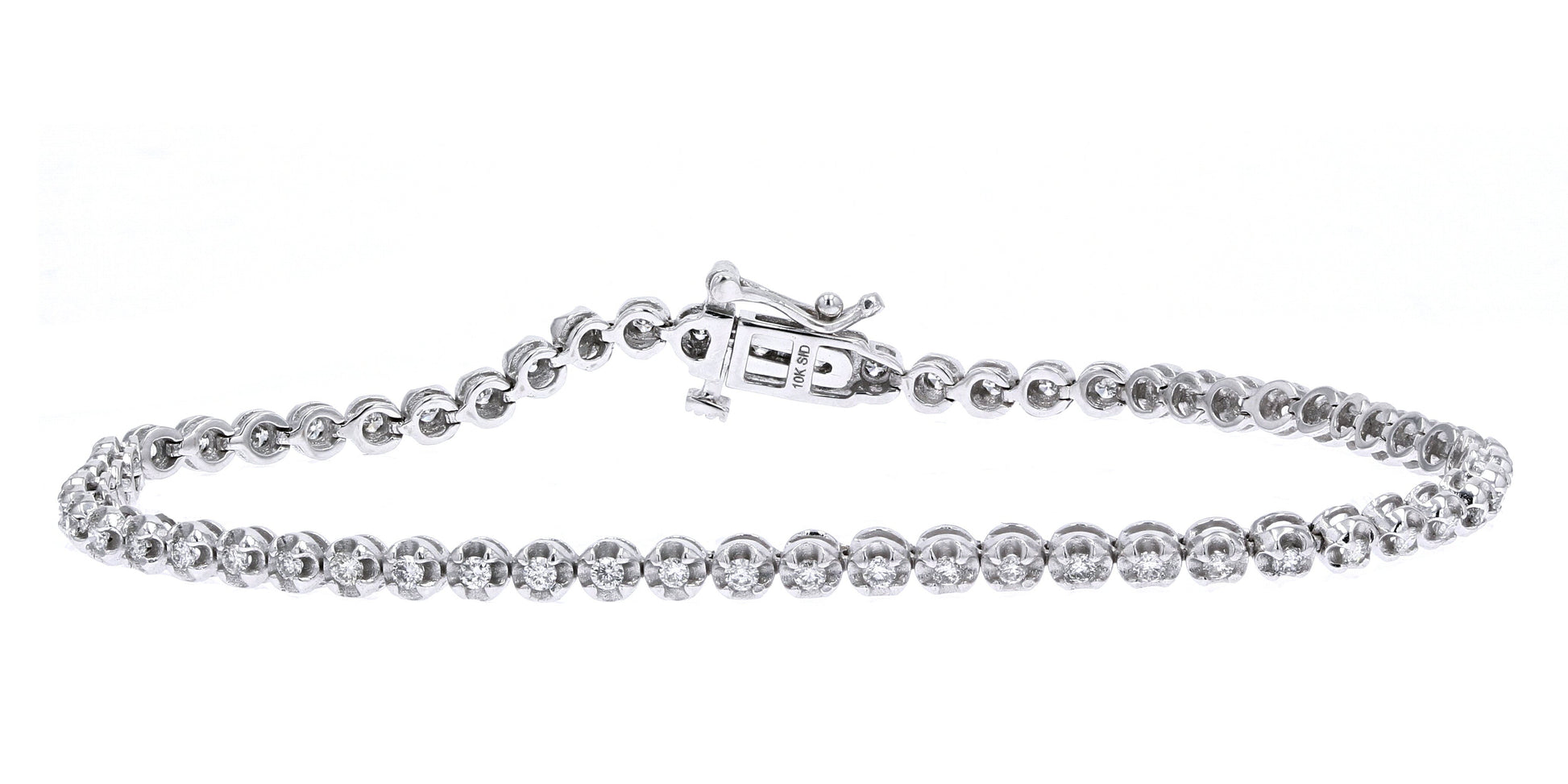 10K WG 1 CTW Straight Line Cupcake Setting Diamond Bracelet
