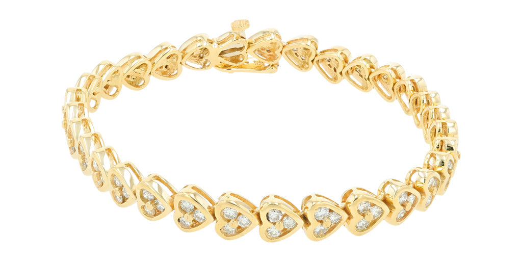 14K YG 3 CT Diamond Heart Bracelet