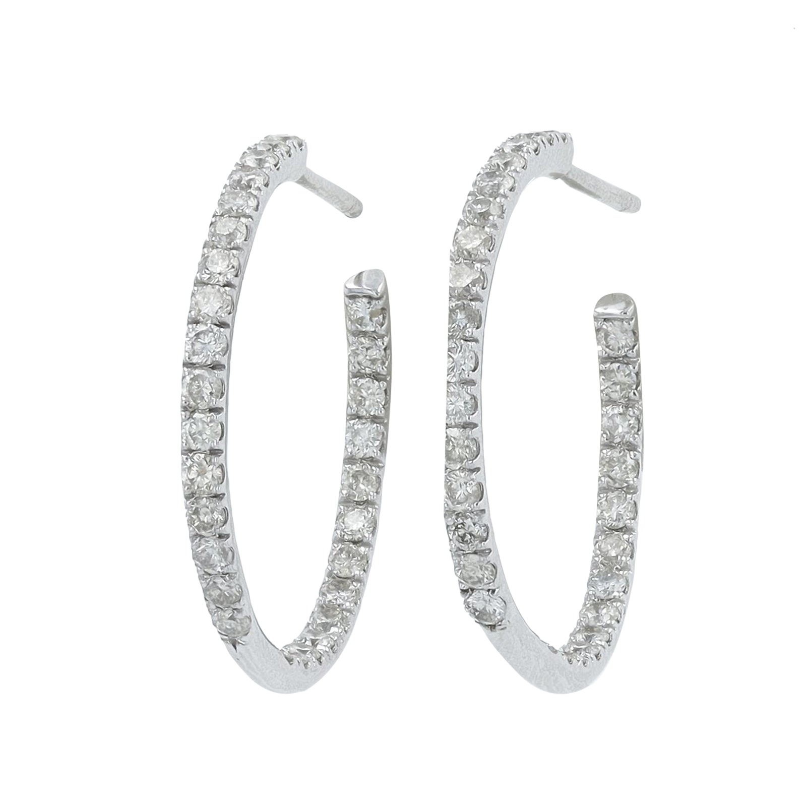 14K WG 1.29 CT Diamond Hoops