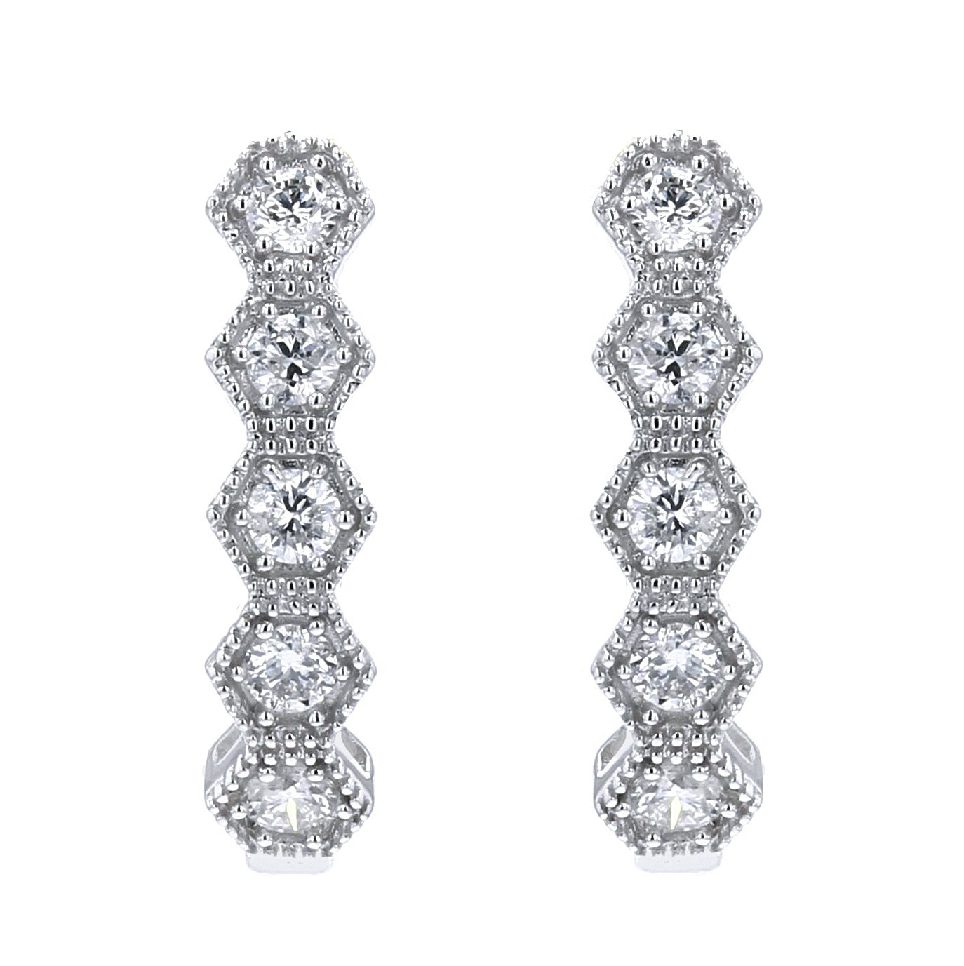 14K WG  Diamond Hexagon Hoops
