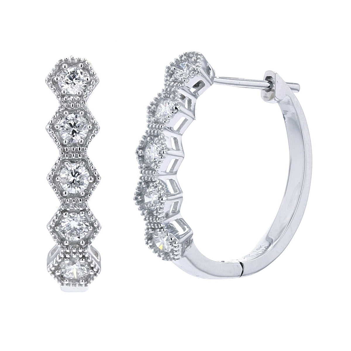 14K WG  Diamond Hexagon Hoops